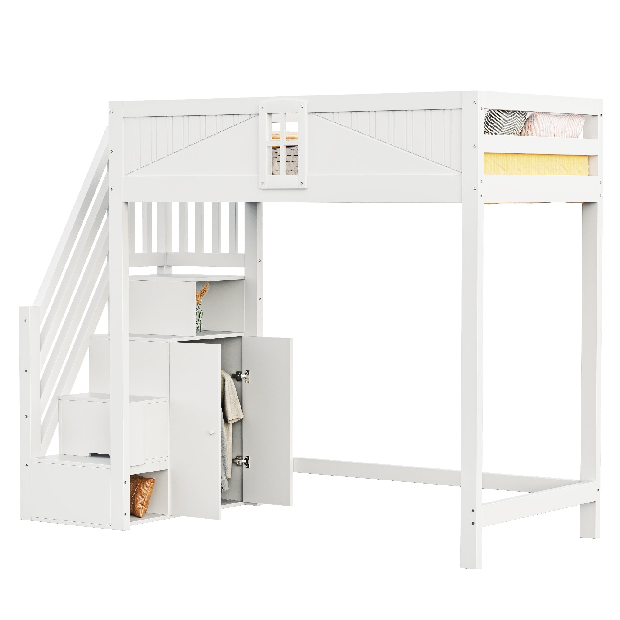 Logidon massief houten hoogslaper 90x200 cm wit met veiligheidsdeurraam