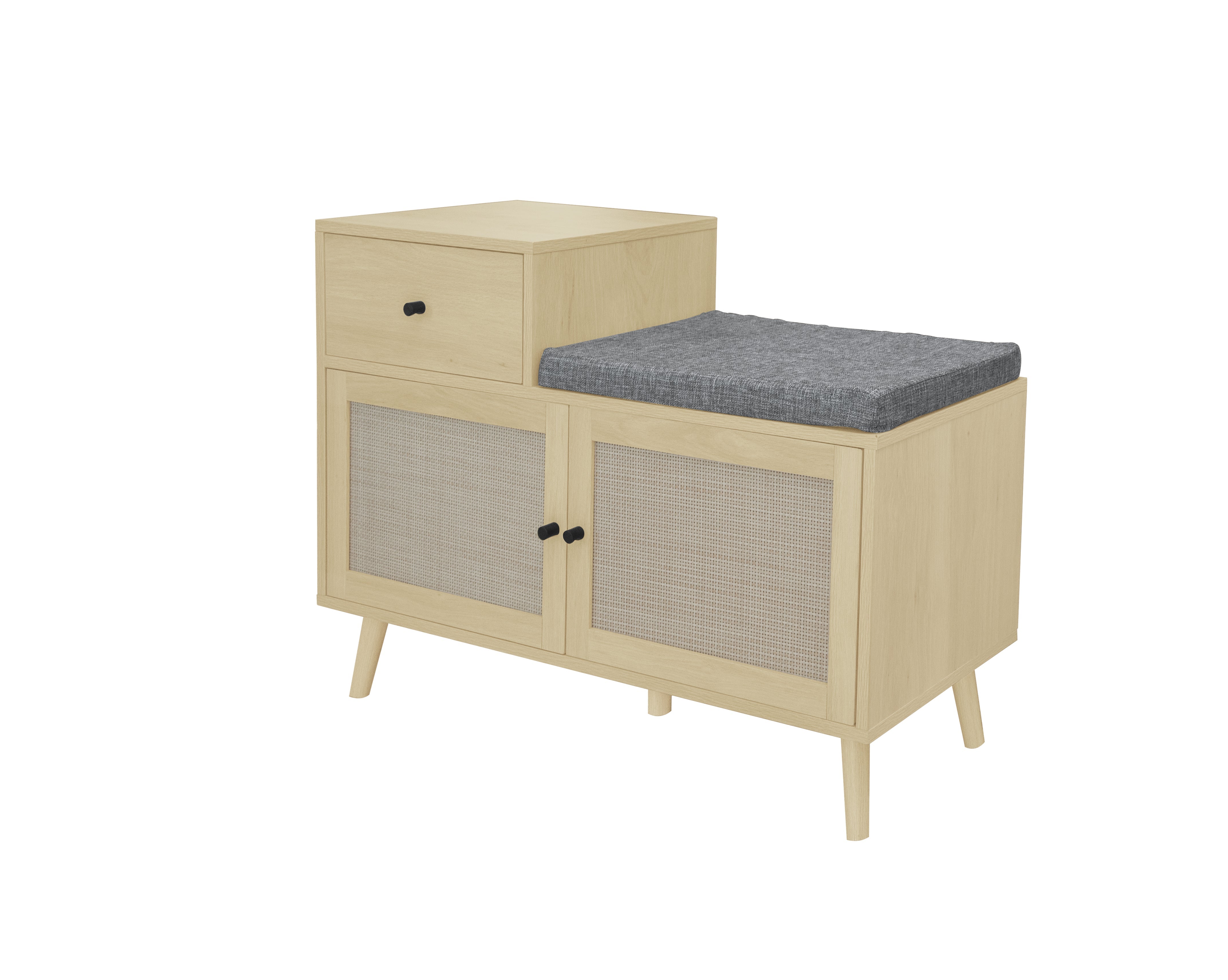Logidon Boho shoe bench with rattan doors and drawer 90x35x65 cm