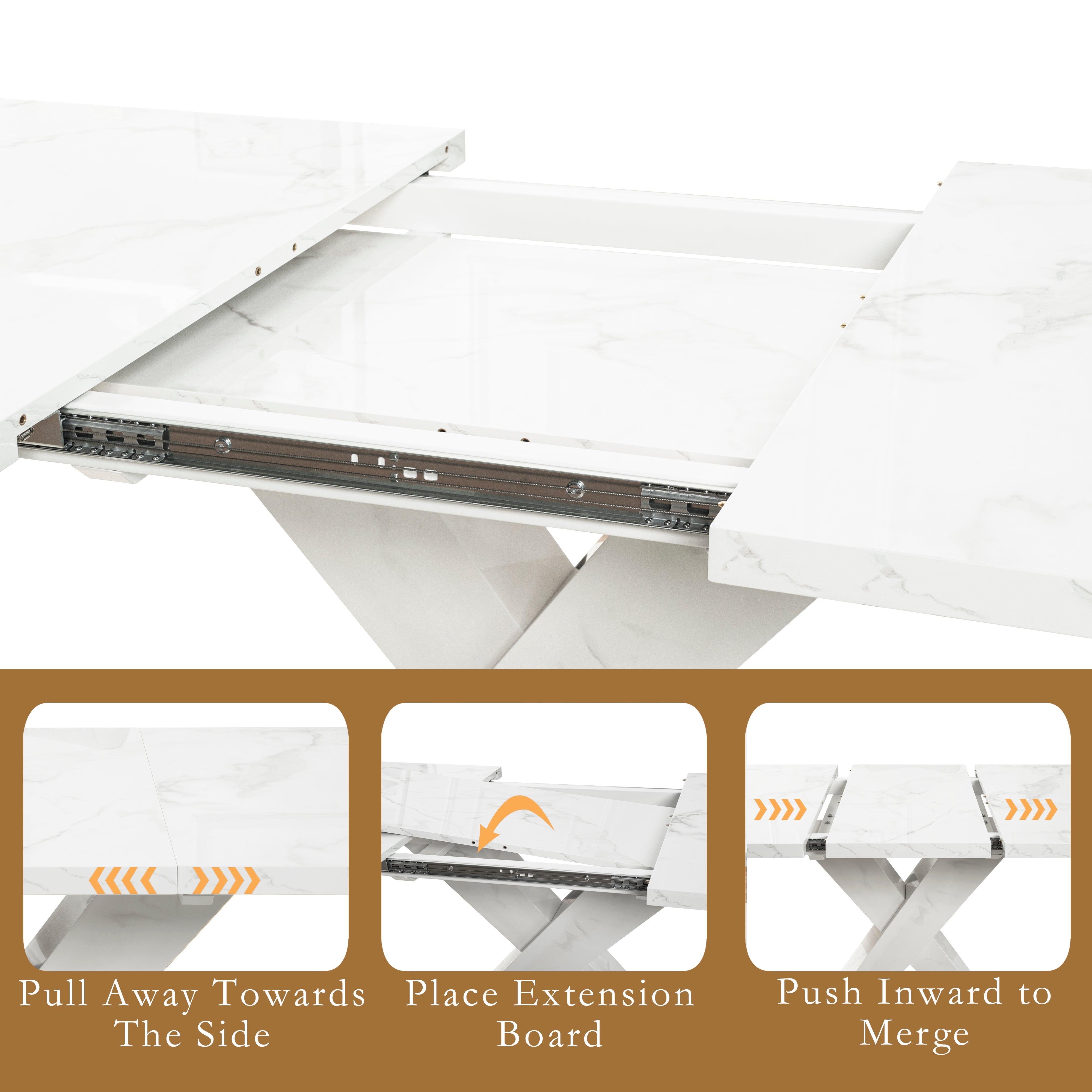 Logidon uitschuifbare eettafel 120-160 cm wit marmerlook X-frame