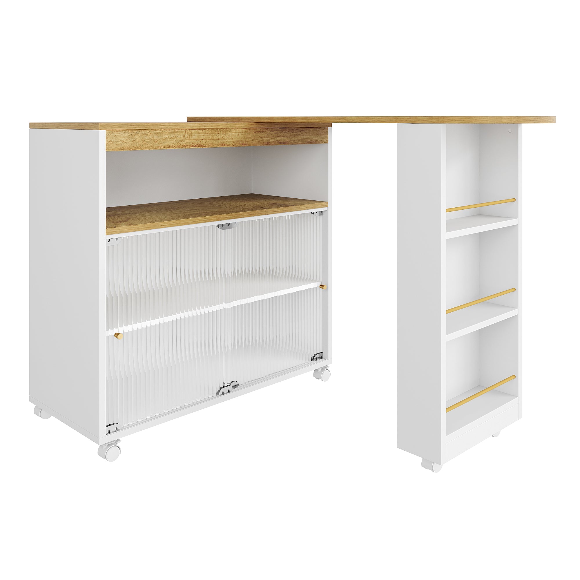 Logidon Uitschuifbare bartafel met opbergruimte LED Wit 138-204 cm