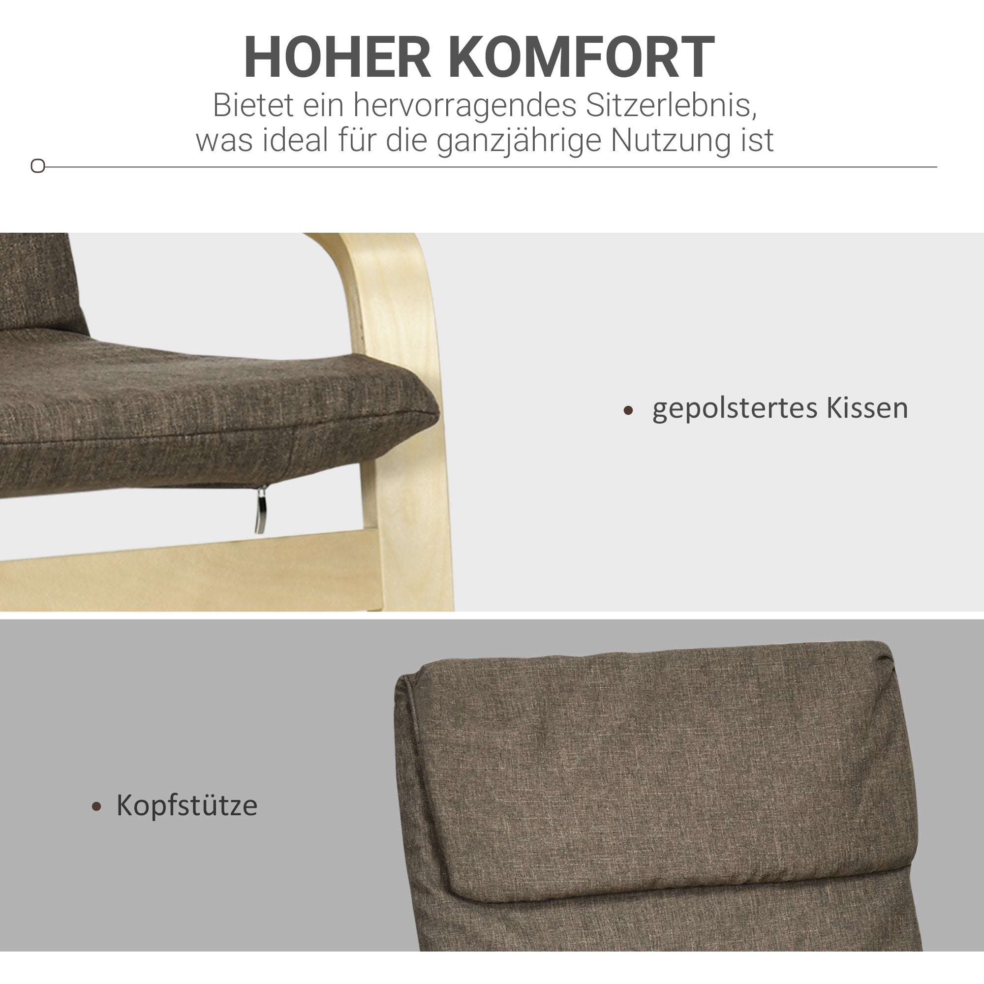 Logidon relaxstoel schommelstoel kussen bruin berkenhout