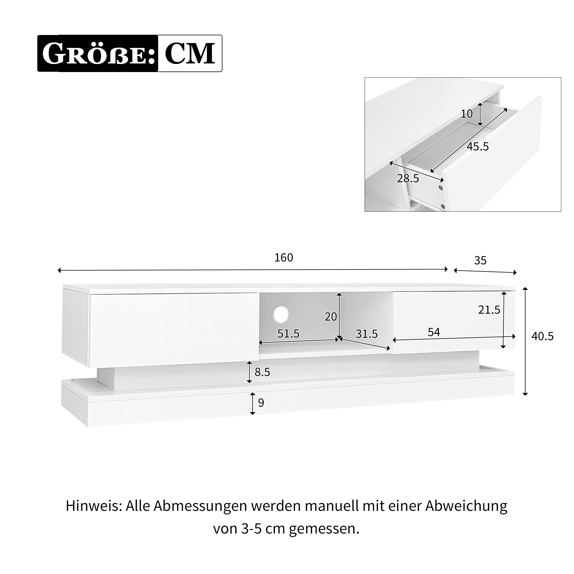 Logidon wit TV-meubel 160 cm met LED-verlichting app bediening