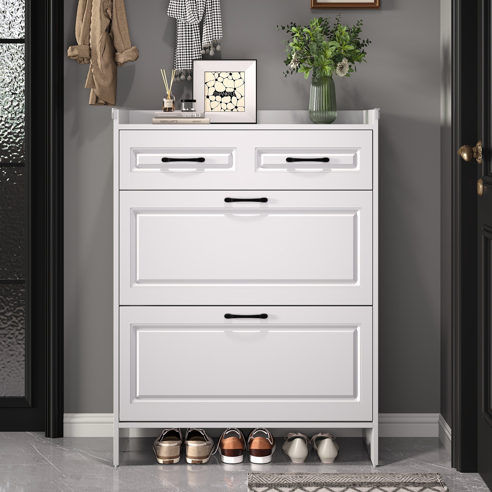 Logidon shoe cabinet white MDF 80 x 34 x 107.5 cm with 4 compartments and 1 drawer