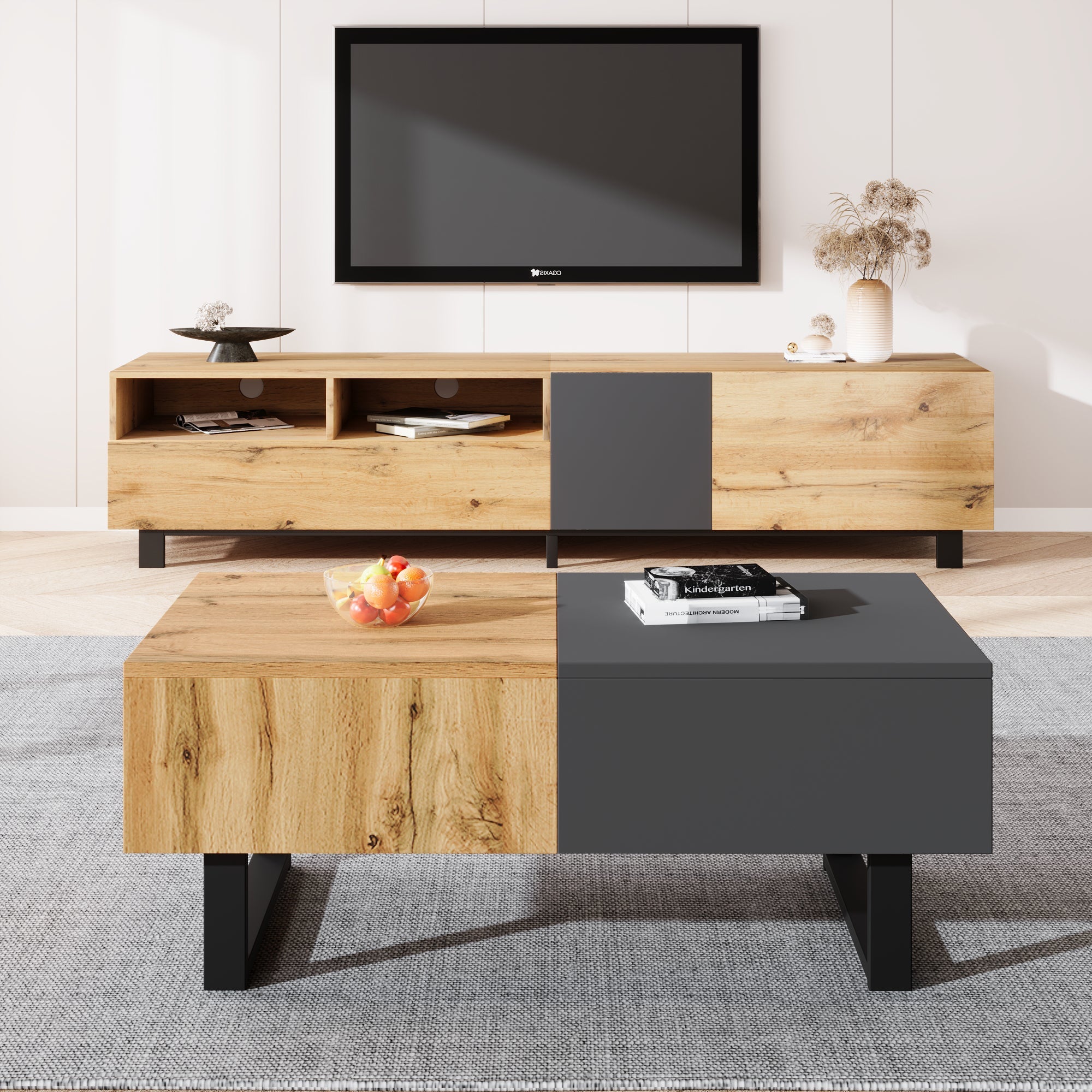 Logidon Salontafel met verschuifbare opbergruimte 155x55x22 cm