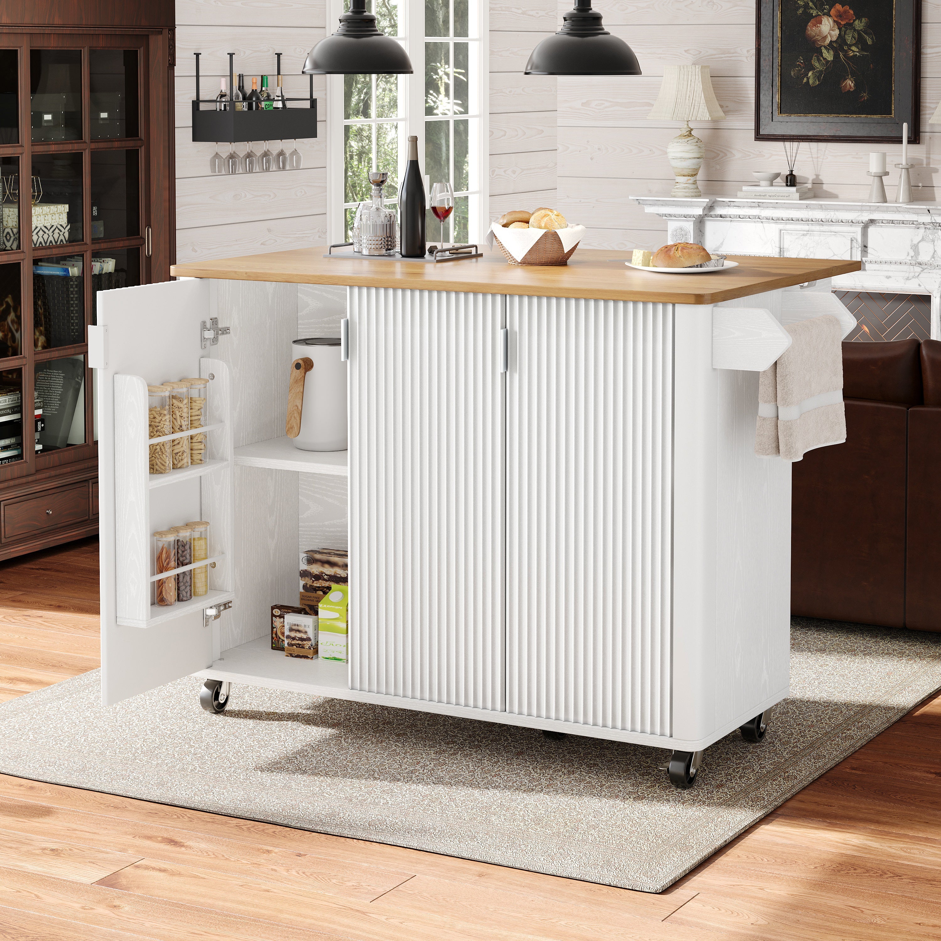 Logidon kitchen island 130x45(75)x92 cm white-black, extendable