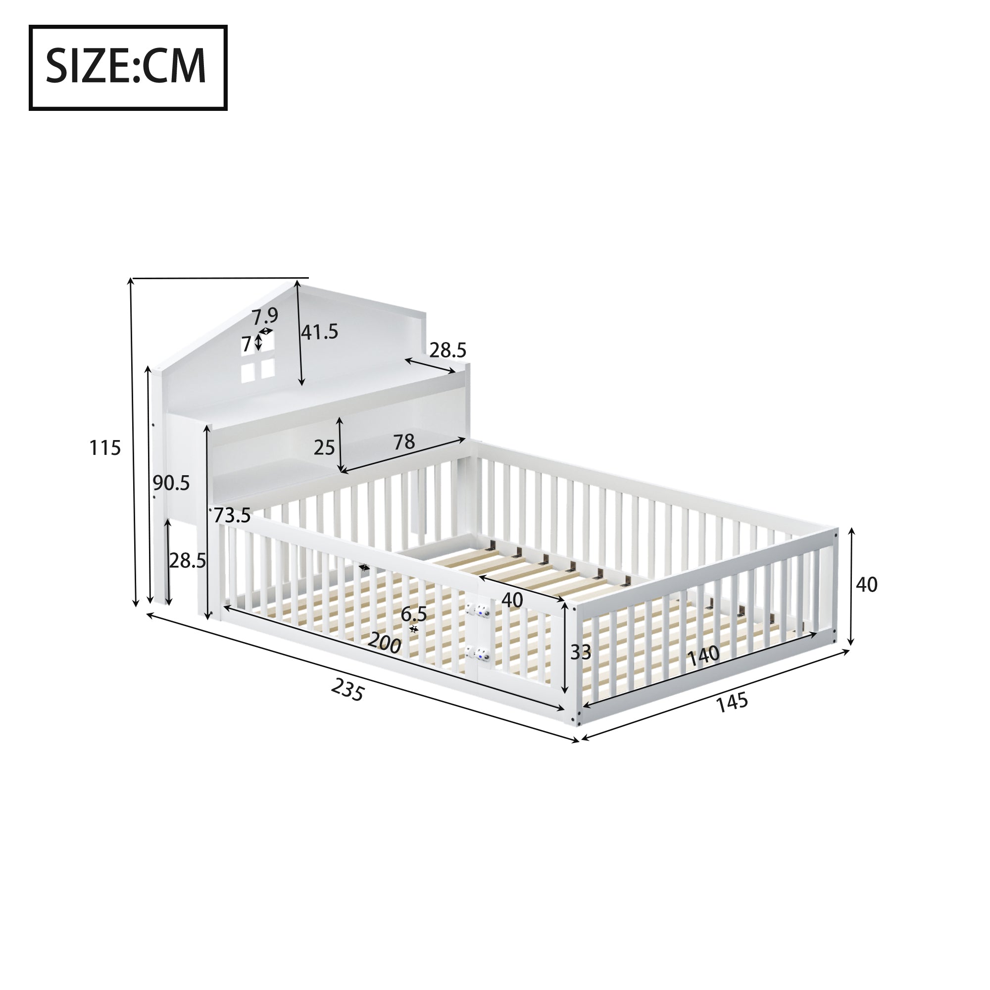 Logidon kinderbed 140x200 huisvorm wit met opbergruimte en lattenbodem