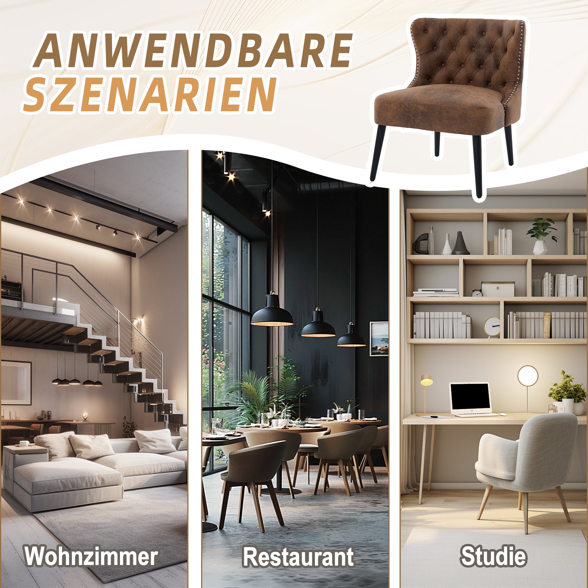 Logidon Tech stoffen fauteuil zonder armknop en klinknagels koffiebruin