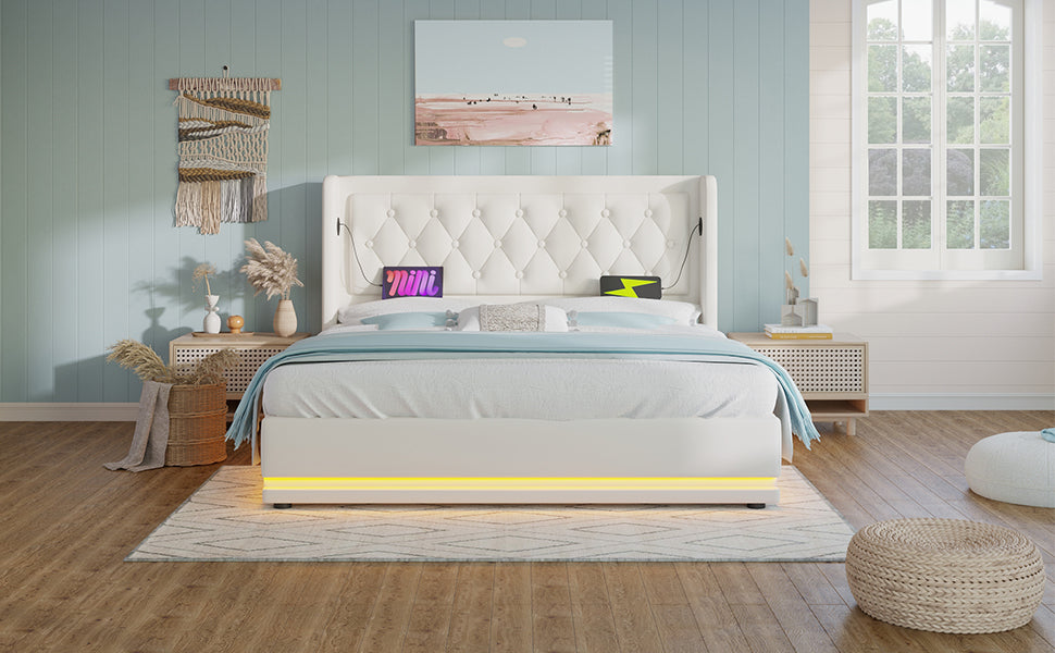 Logidon gestoffeerd bed 180x200 cm wit hydraulische opbergruimte USB C