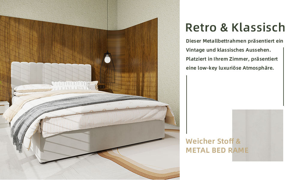 Logidon 160x200 cm gewatteerd bed beige met gasveer opbergruimte