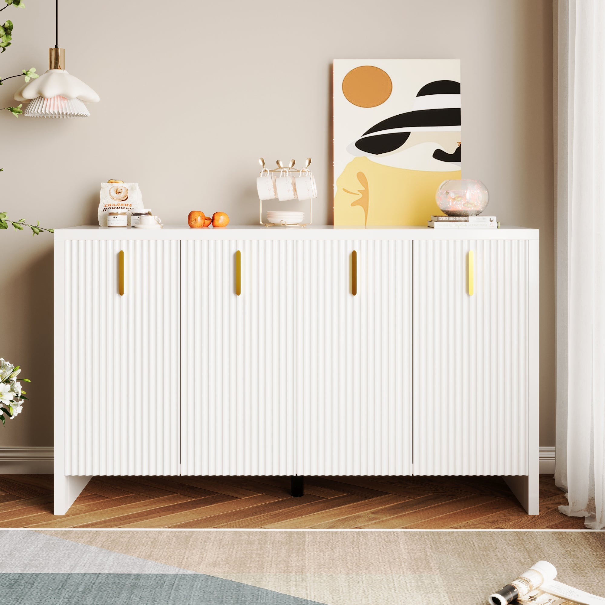 Logidon wit dressoir met gouden handgrepen en verstelbare planken