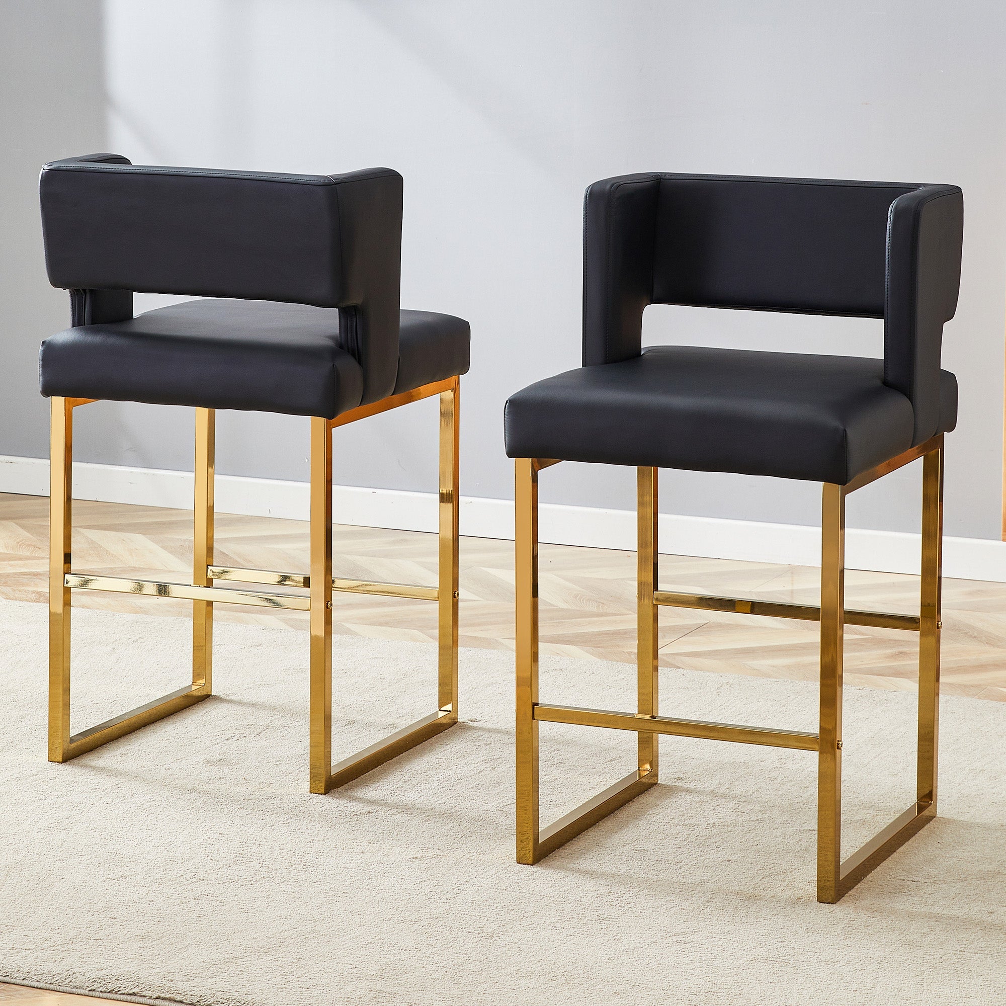 Logidon Barkruk Set 2 Zwart Kunstleer Gouden Poten Nordic
