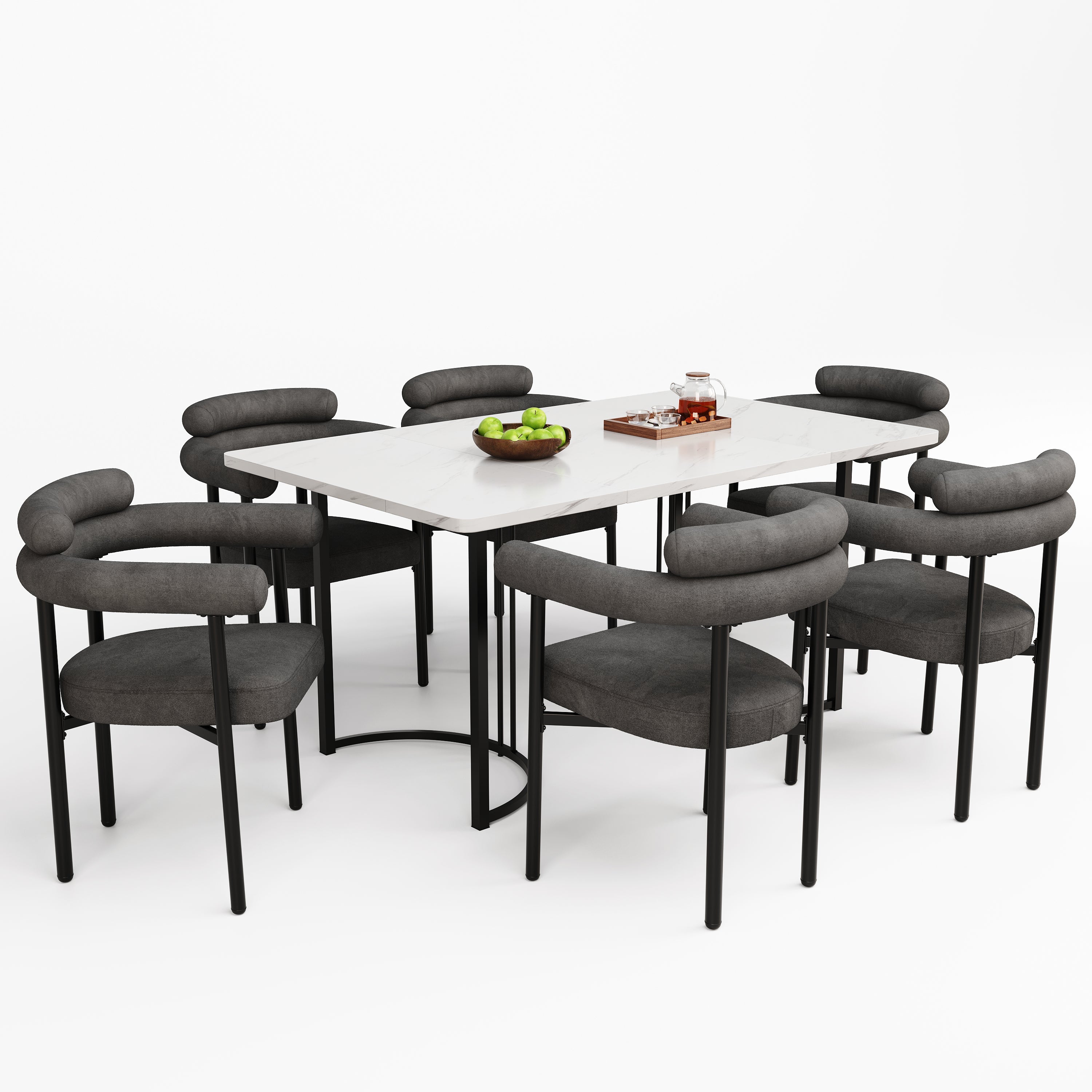 Logidon eettafelset 7-delige metalen poten grijze velours stoelen 140x80