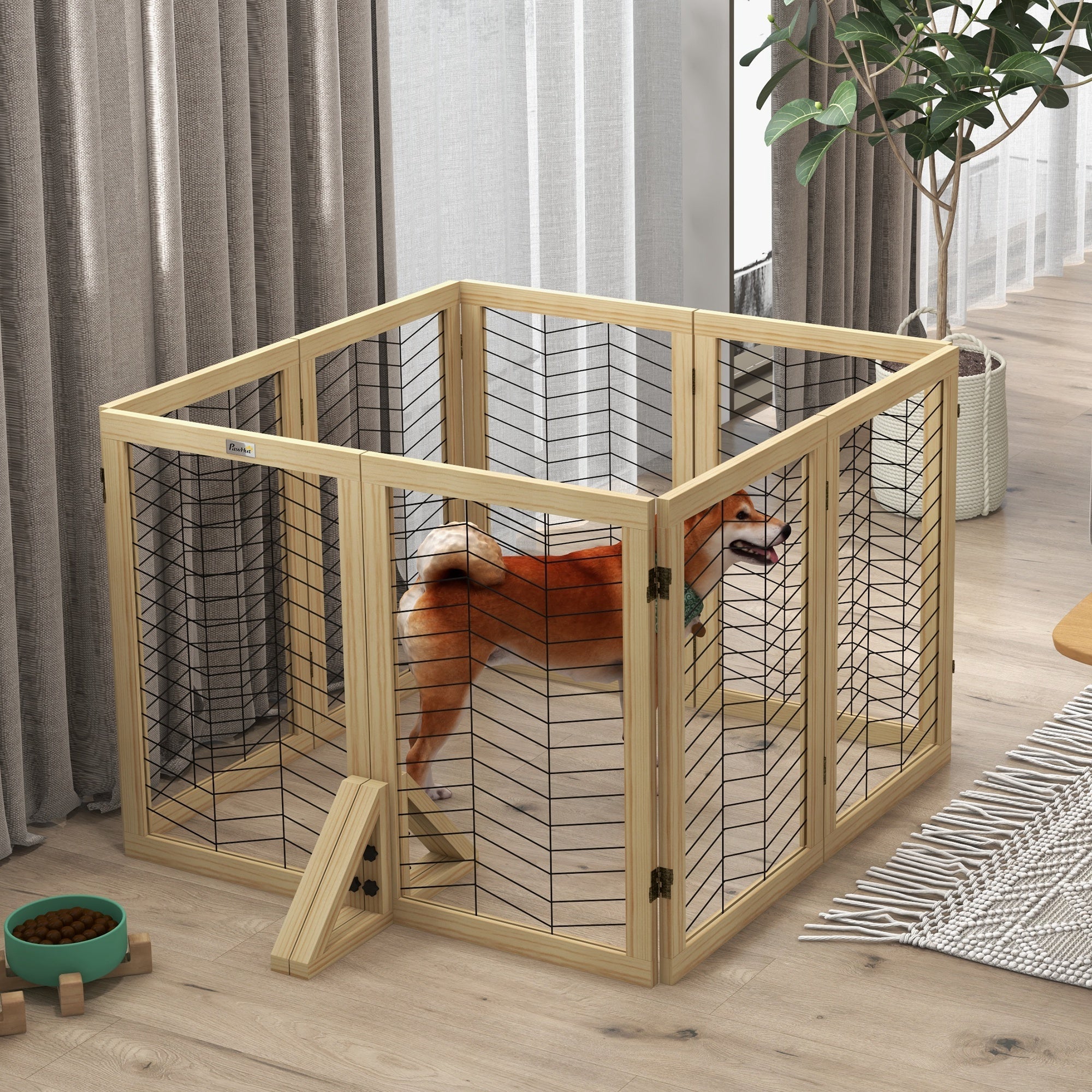 Logidon hondenbarrière hout opvouwbaar 8 delen 375x44x70 cm naturel hout