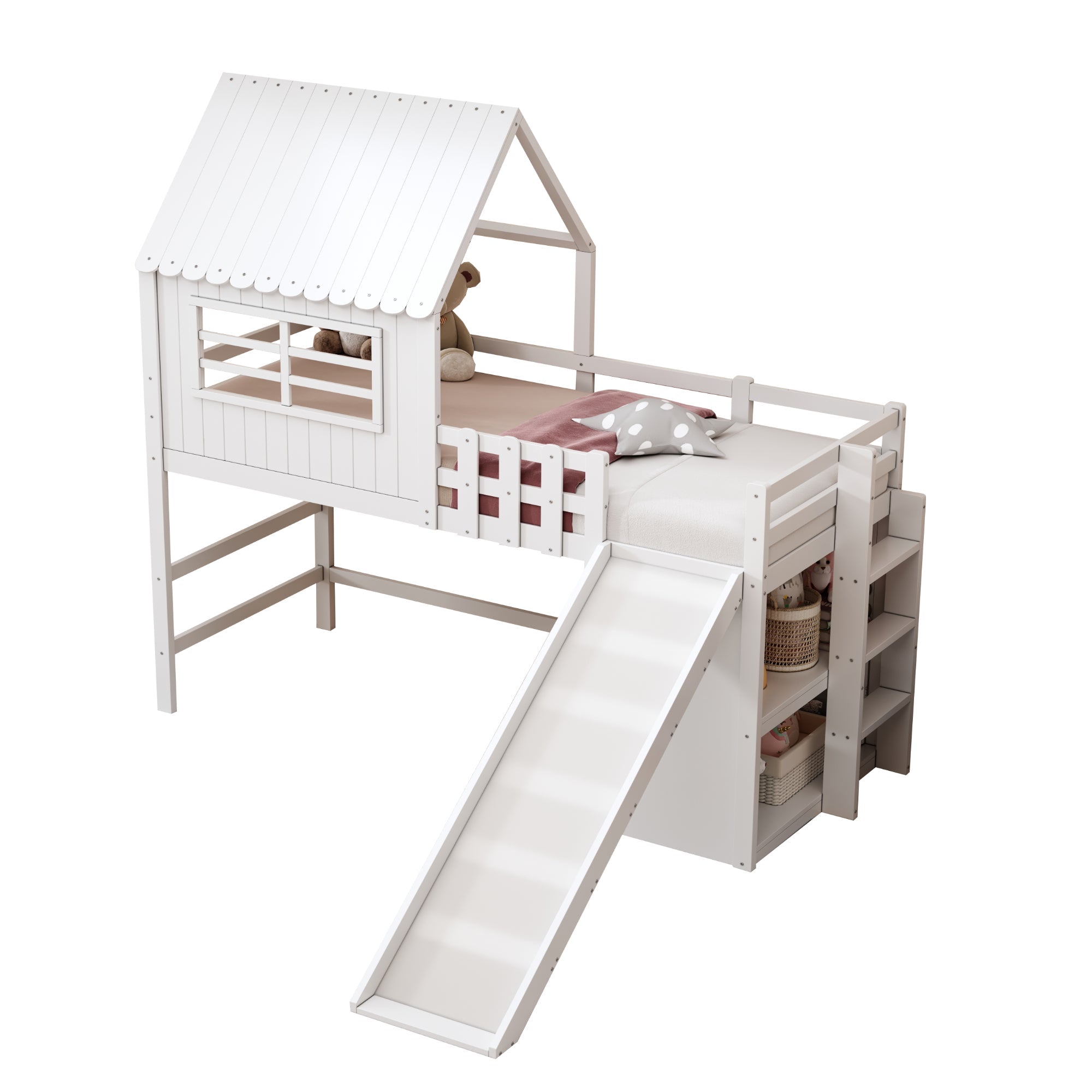 Logidon kinderbed 90x200 wit hoogslaper met ladderglijbaan