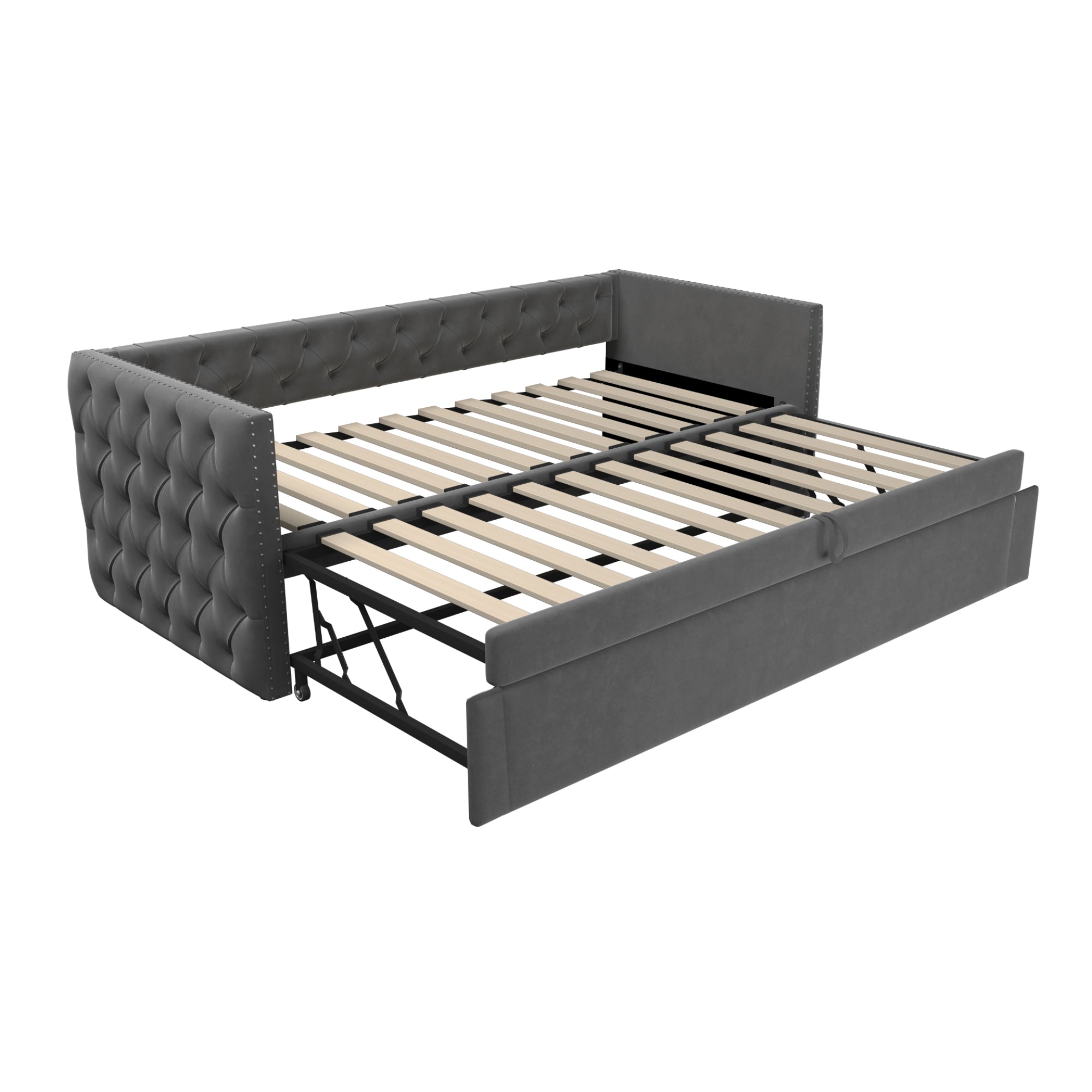 Logidon gestoffeerd bed uitschuifbare slaapbank 90x200 grijs met lattenbodem