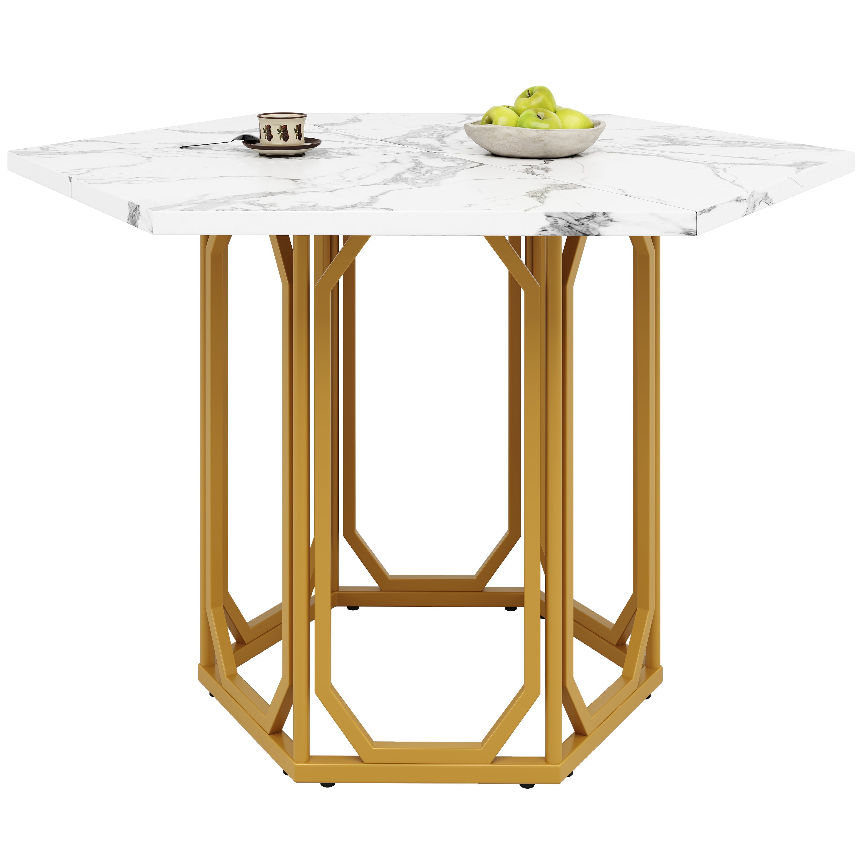 Logidon Zeshoekige Marmeren Tafel Goud MDF Keukentafel 110x95 cm