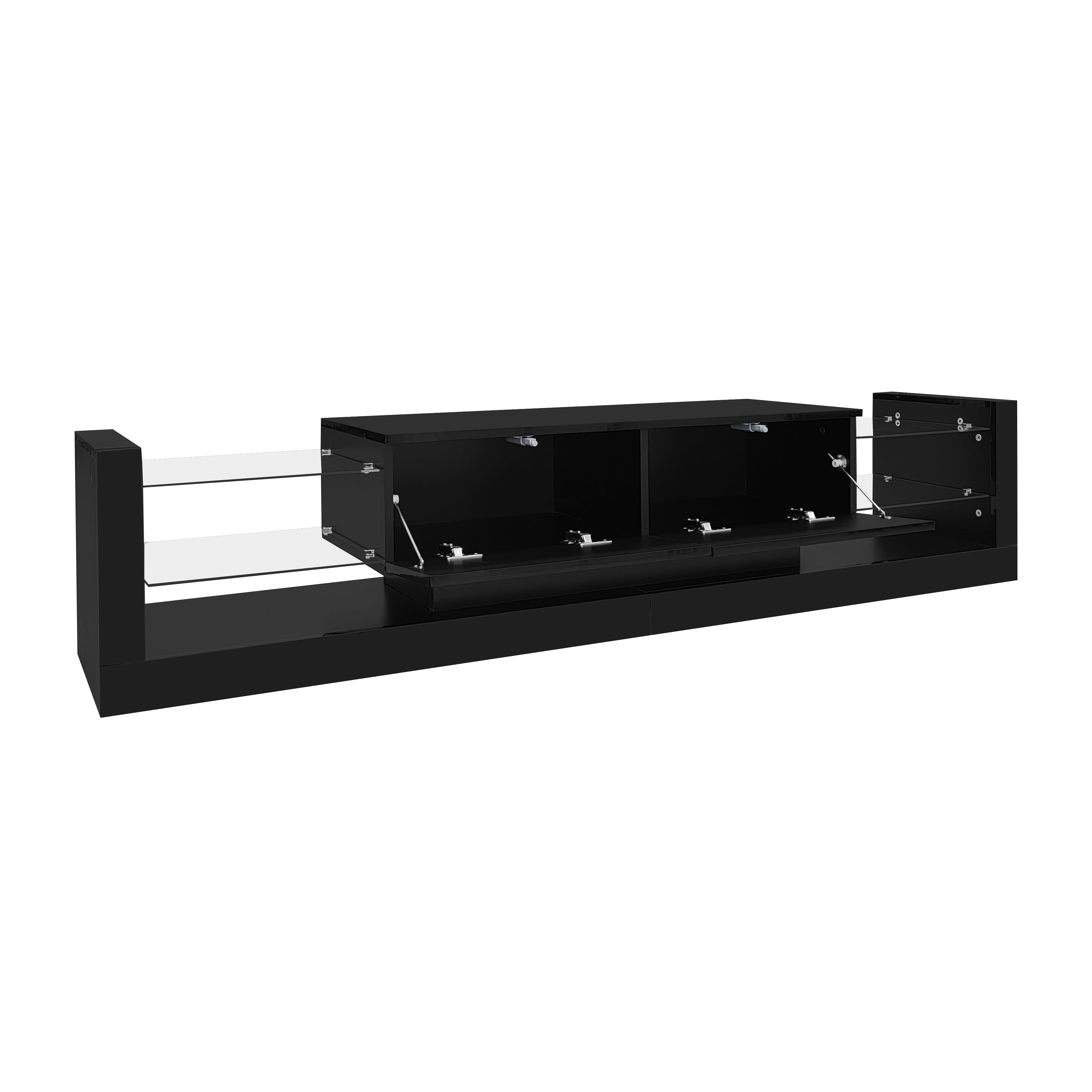 Logidon TV wall cabinet set black high gloss with LED lighting 181cm