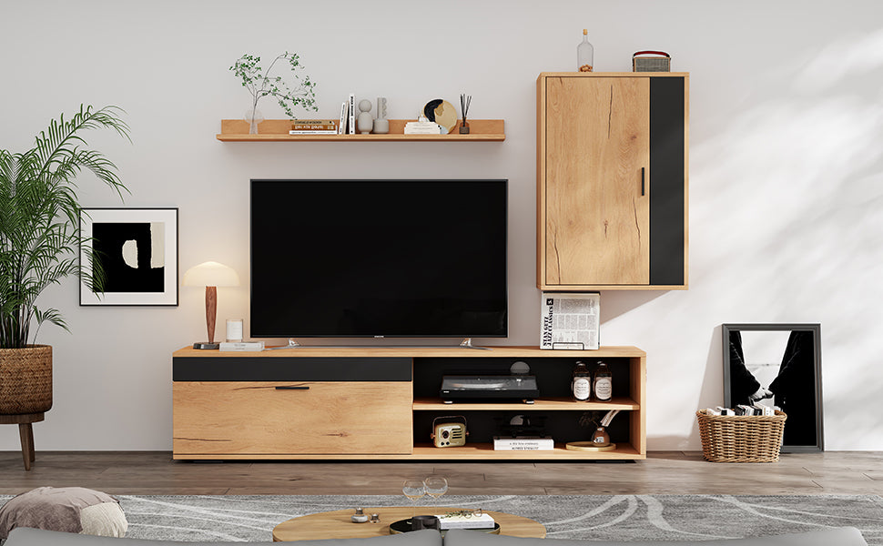 Logidon TV wandmeubelset 140 cm driedelig hout zwart