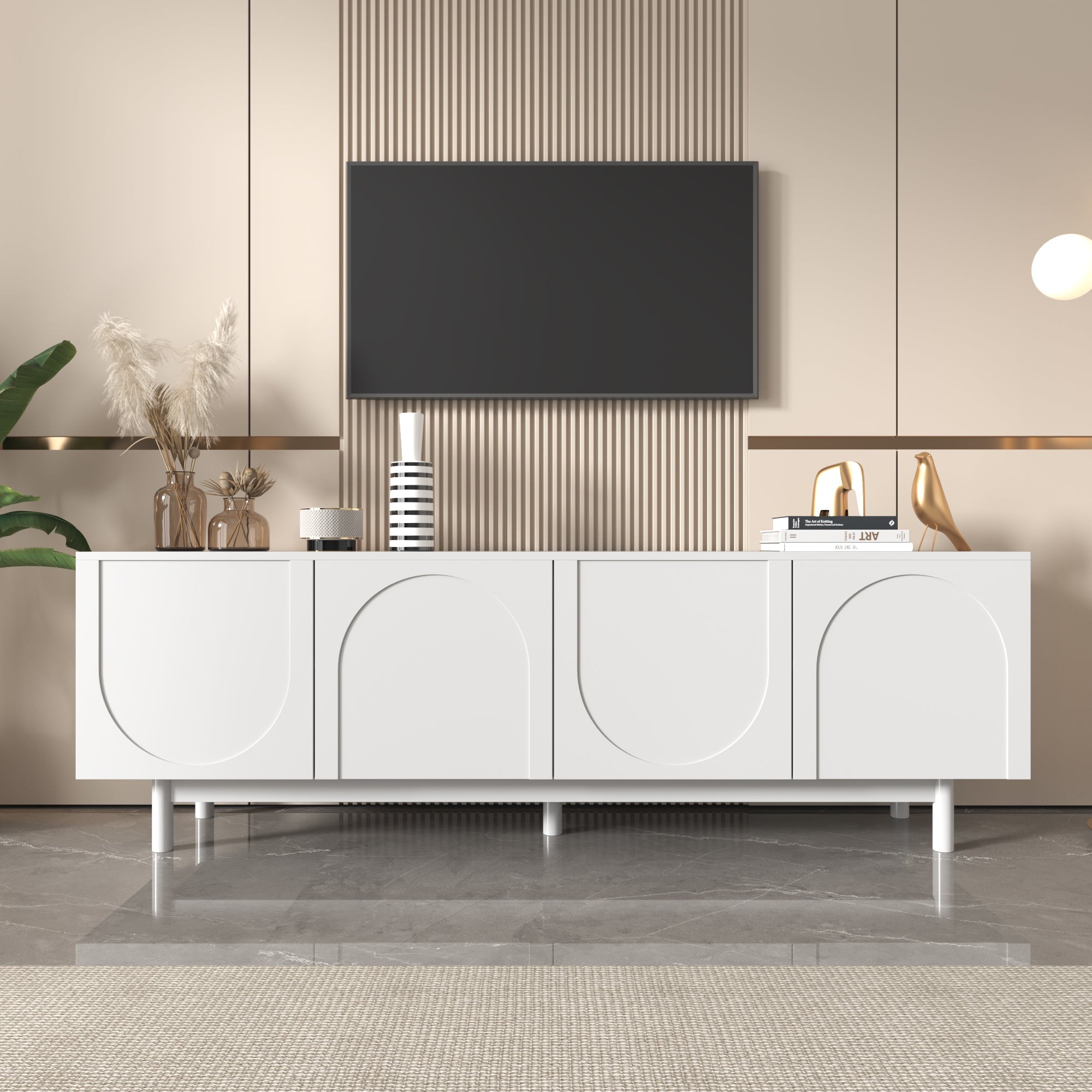 Logidon Lightweight lowboard TV furniture in luxury style white 175 cm