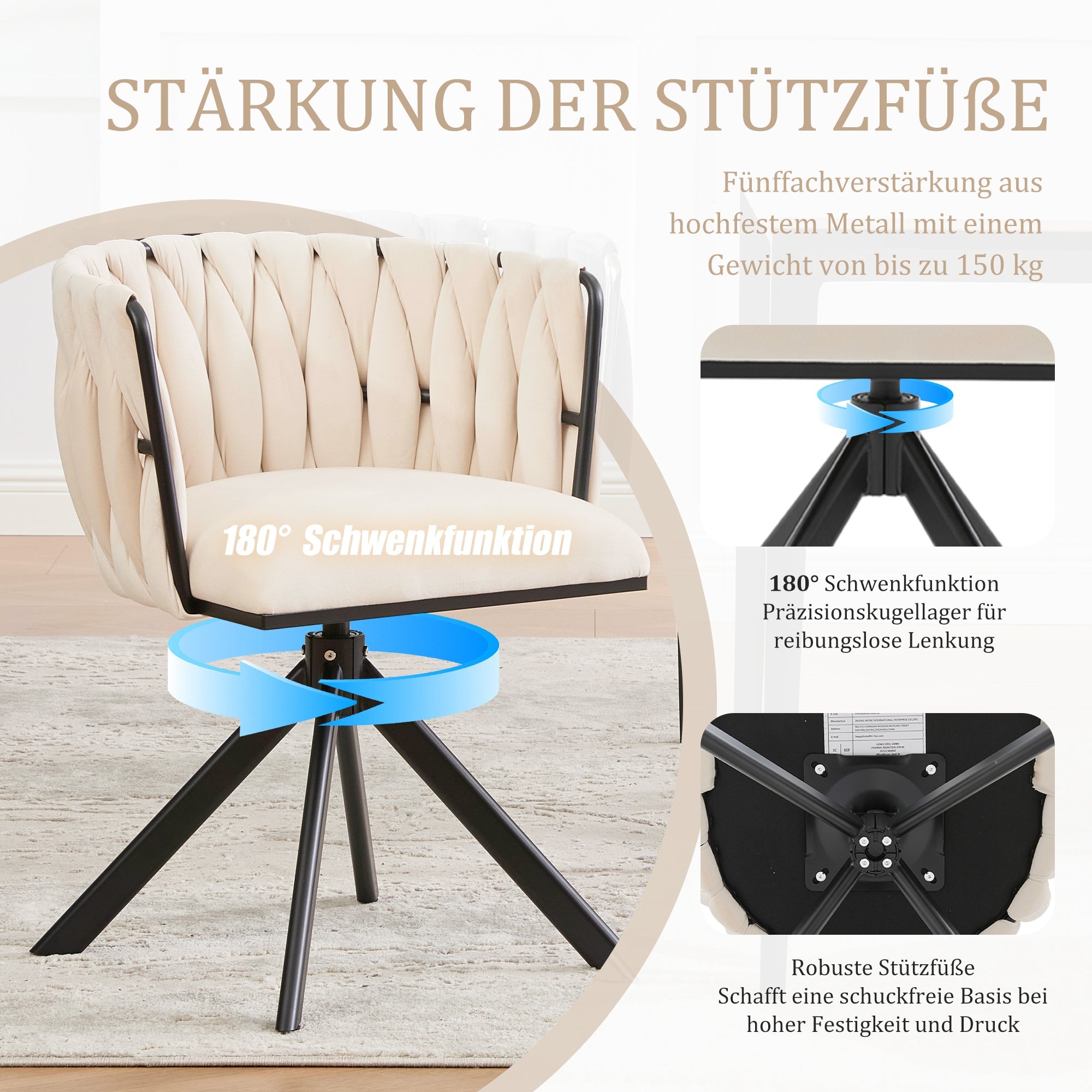 Logidon velours fauteuils met 180 graden draaifunctie, set van 2 Ivoor