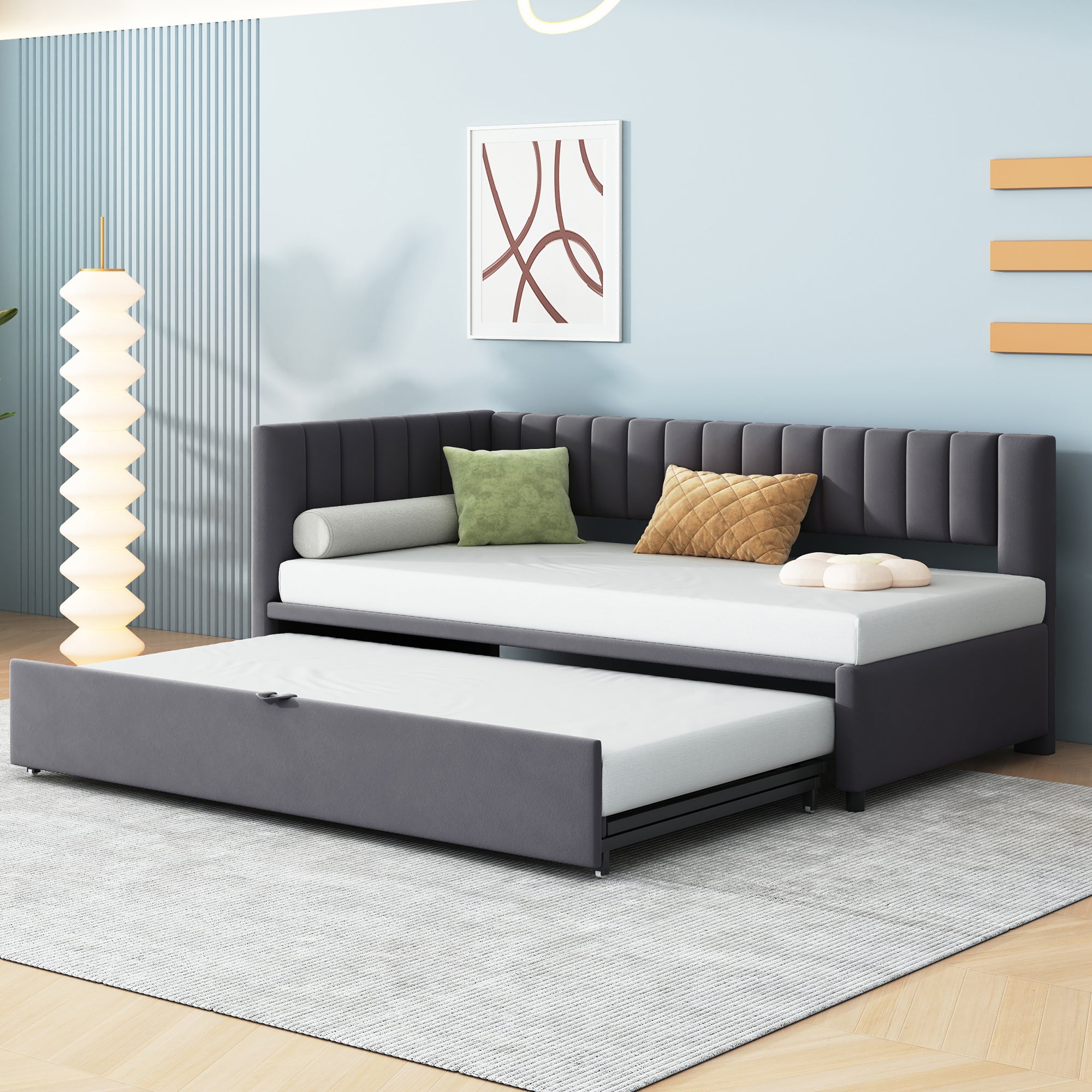 Logidon sofa bed L shape with pull-out bed 90/180x200 cm velvet gray