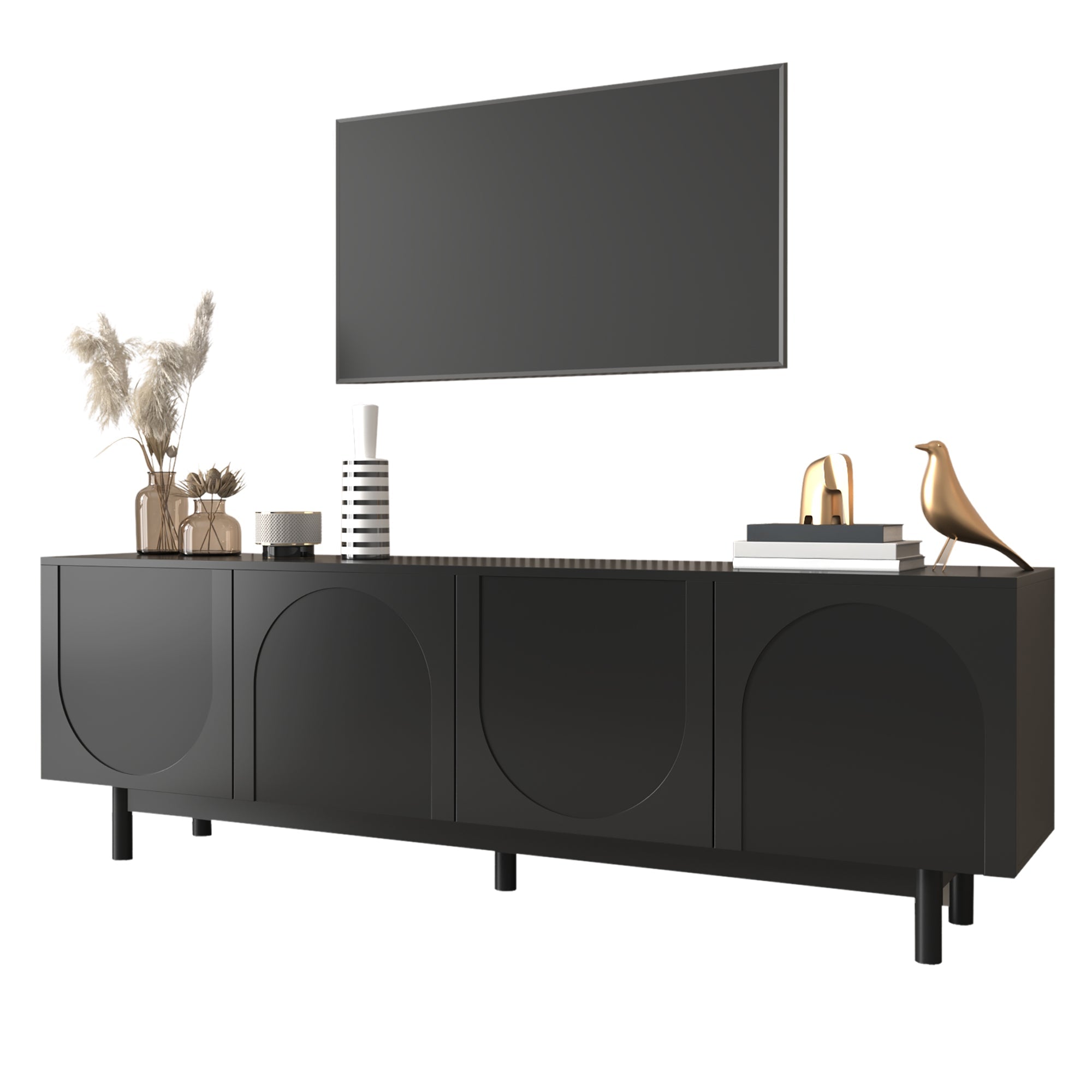 Logidon Modern Black TV Cabinet 175 cm Adjustable Panels
