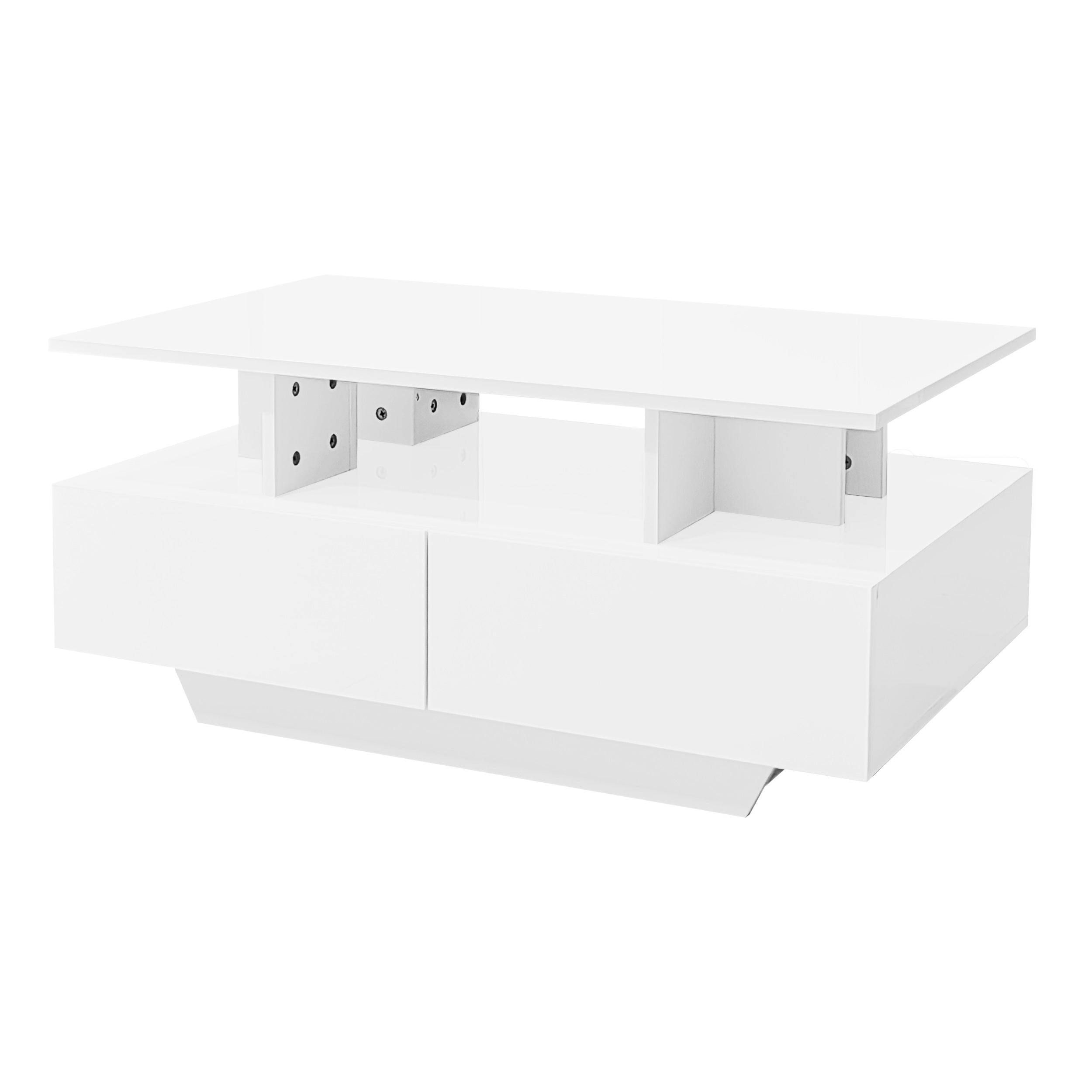 Logidon hoogglans salontafel LED, 2 lades, 90x55x41 cm wit