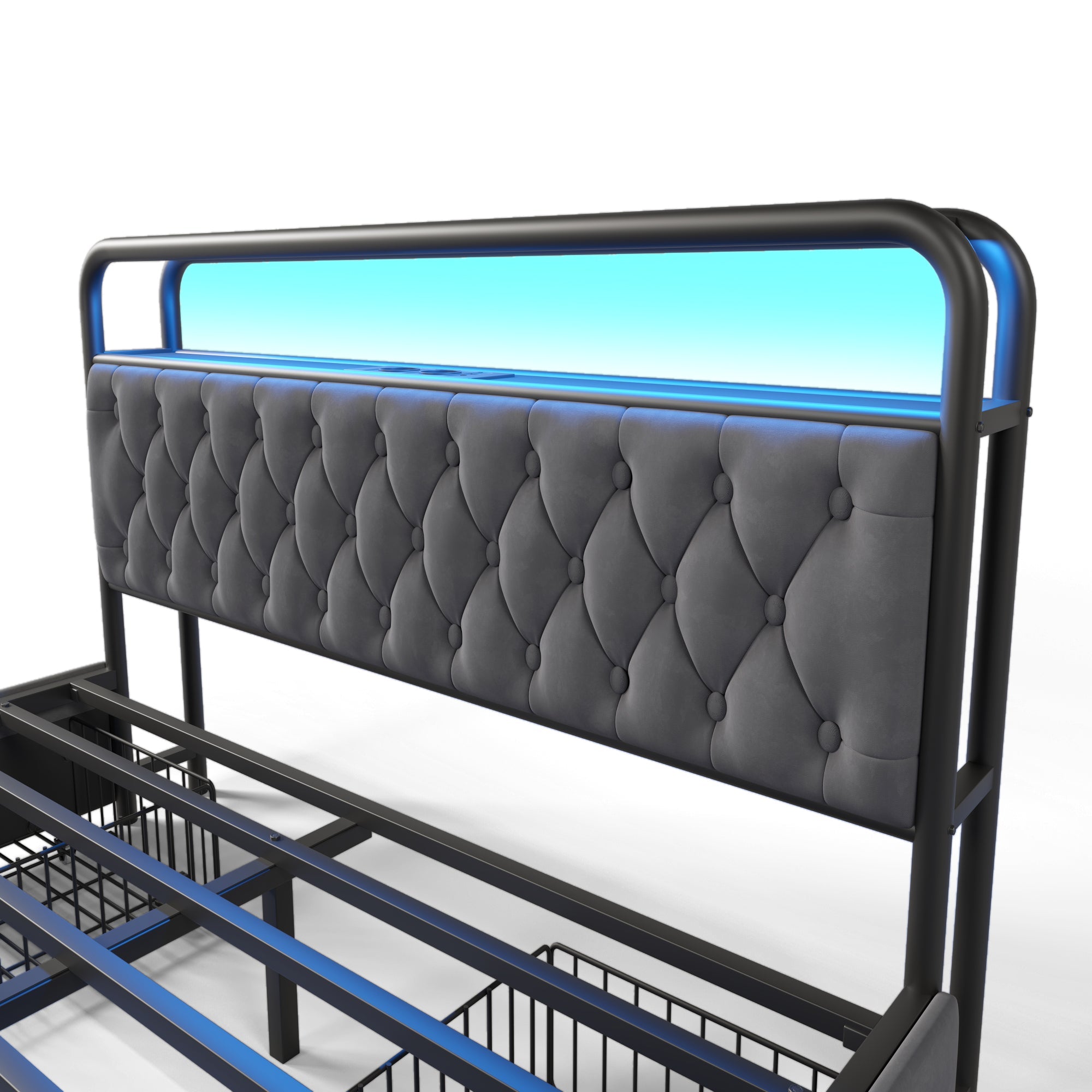 Logidon gestoffeerd bed 140x200 fluweelgrijs met USB C oplaadfunctie APP LED