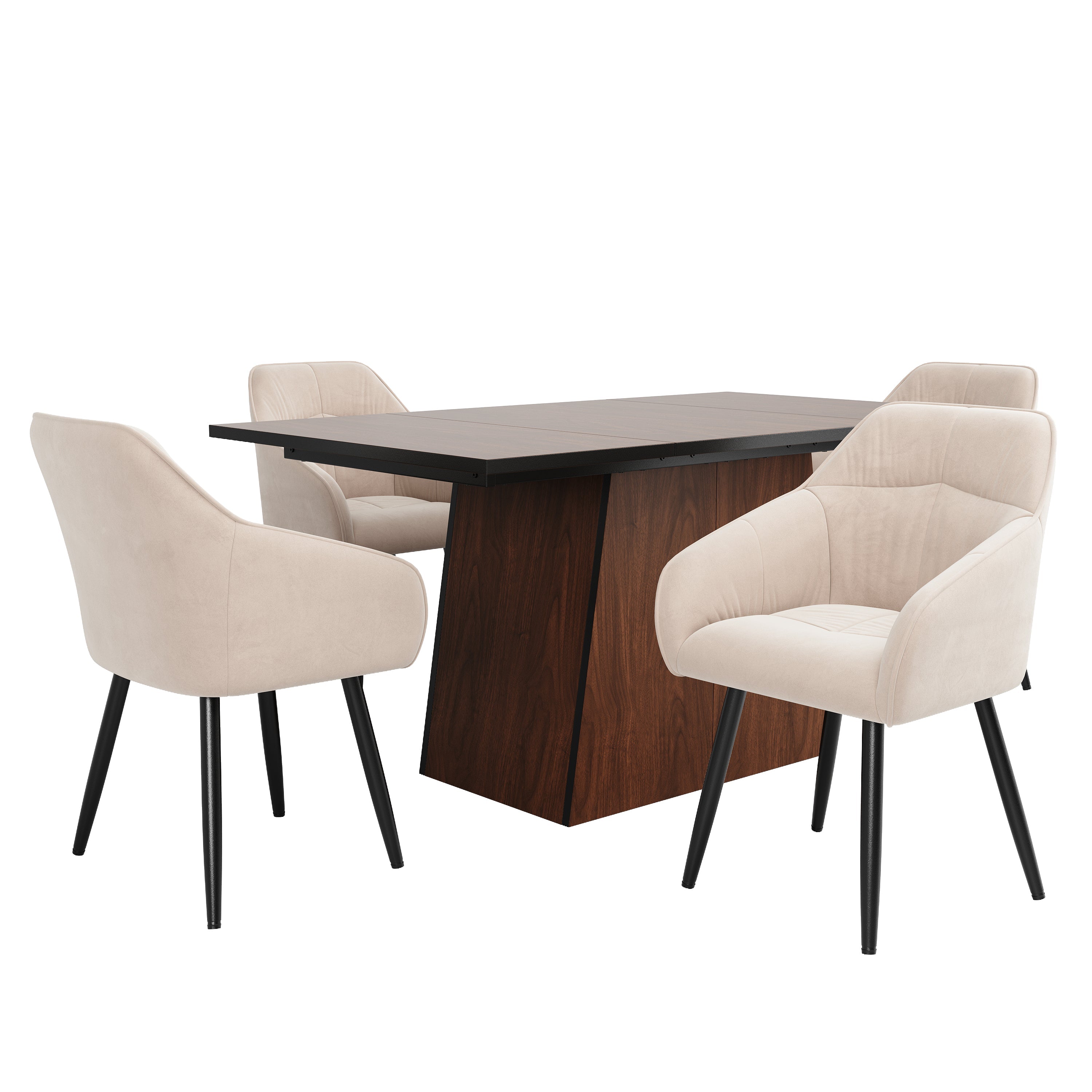 Logidon eettafelset 5-delig 138x80 cm beige stoelen houtnerf