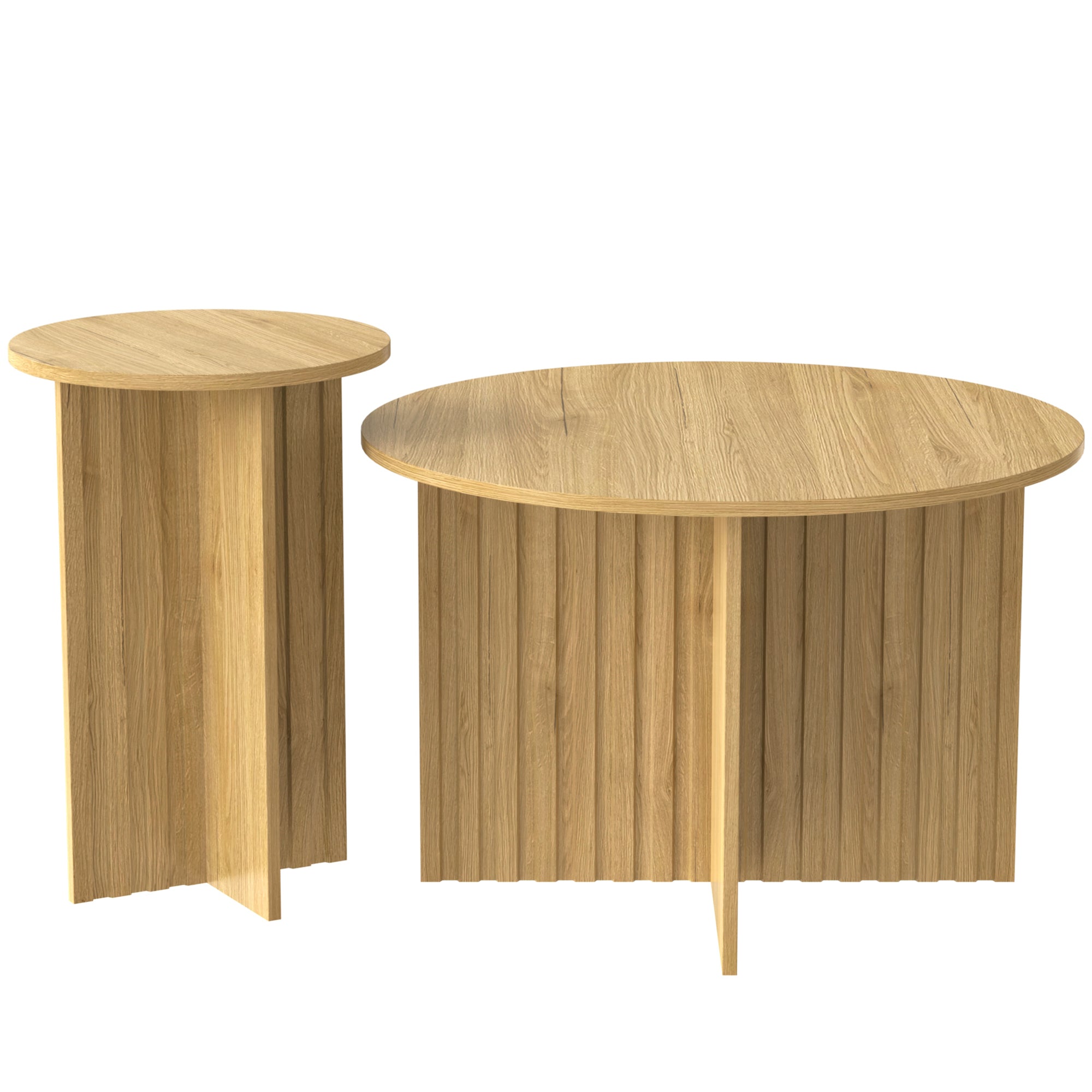 Logidon Nesttafelset 2-delig Naturel Hout Rond 76 Cm Scandinavisch