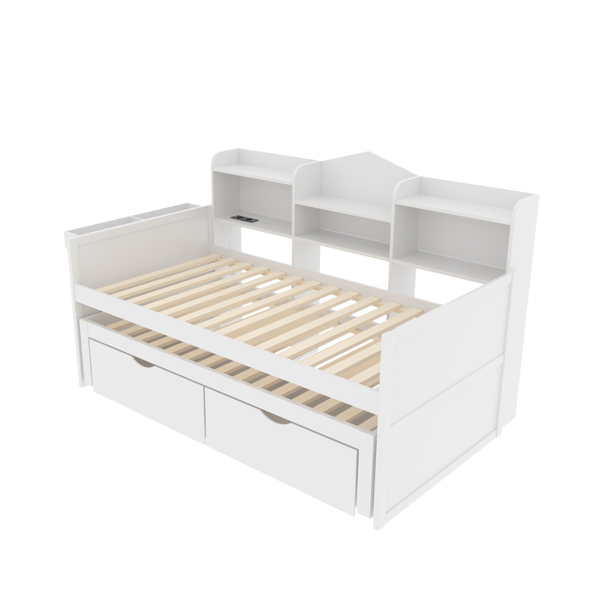 Logidon slaapbank 90x200 wit uitschuifbaar bed 90x190 twee laden