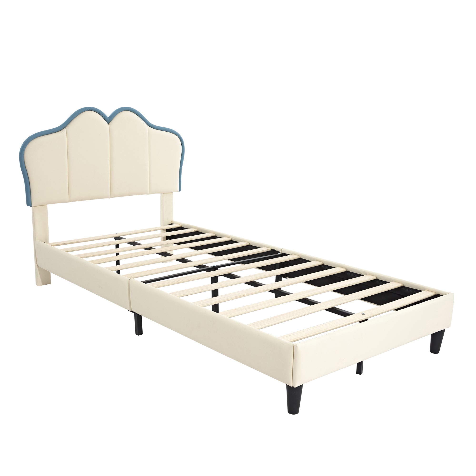 Logidon gestoffeerd bed 90x200 kinderbed wit blauw met zachte beschermranden