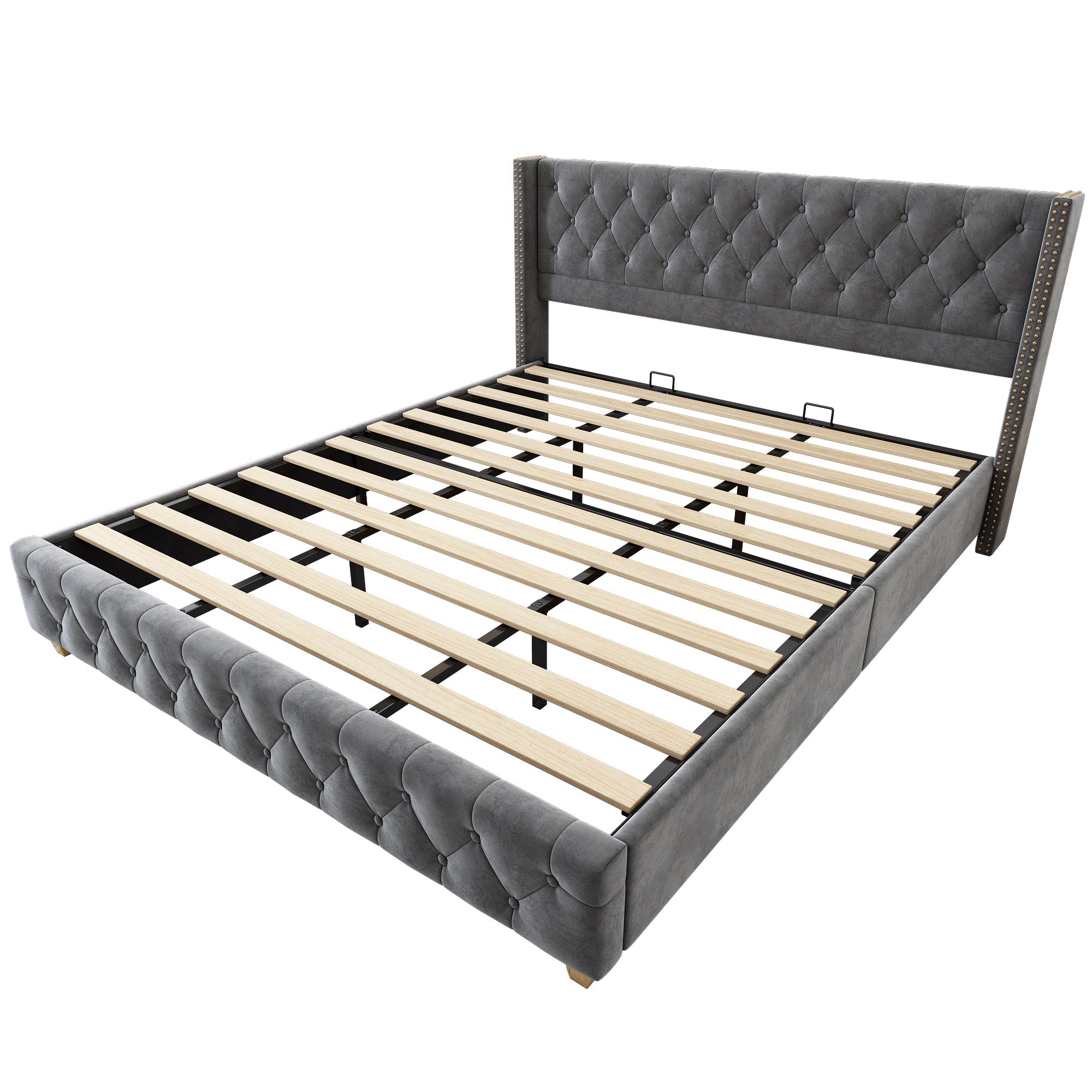 Logidon gestoffeerd bed 180x200 cm fluweel grijze knoopbekleding