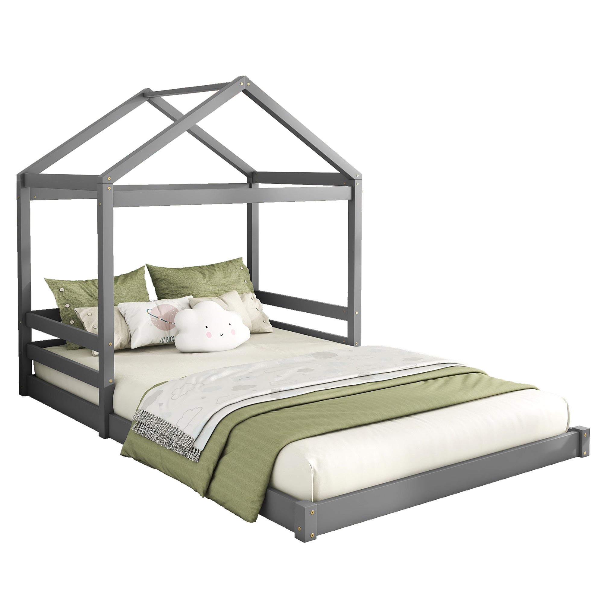 Logidon huisbed 140x200 grijs gemaakt van grenenhout met lattenbodem