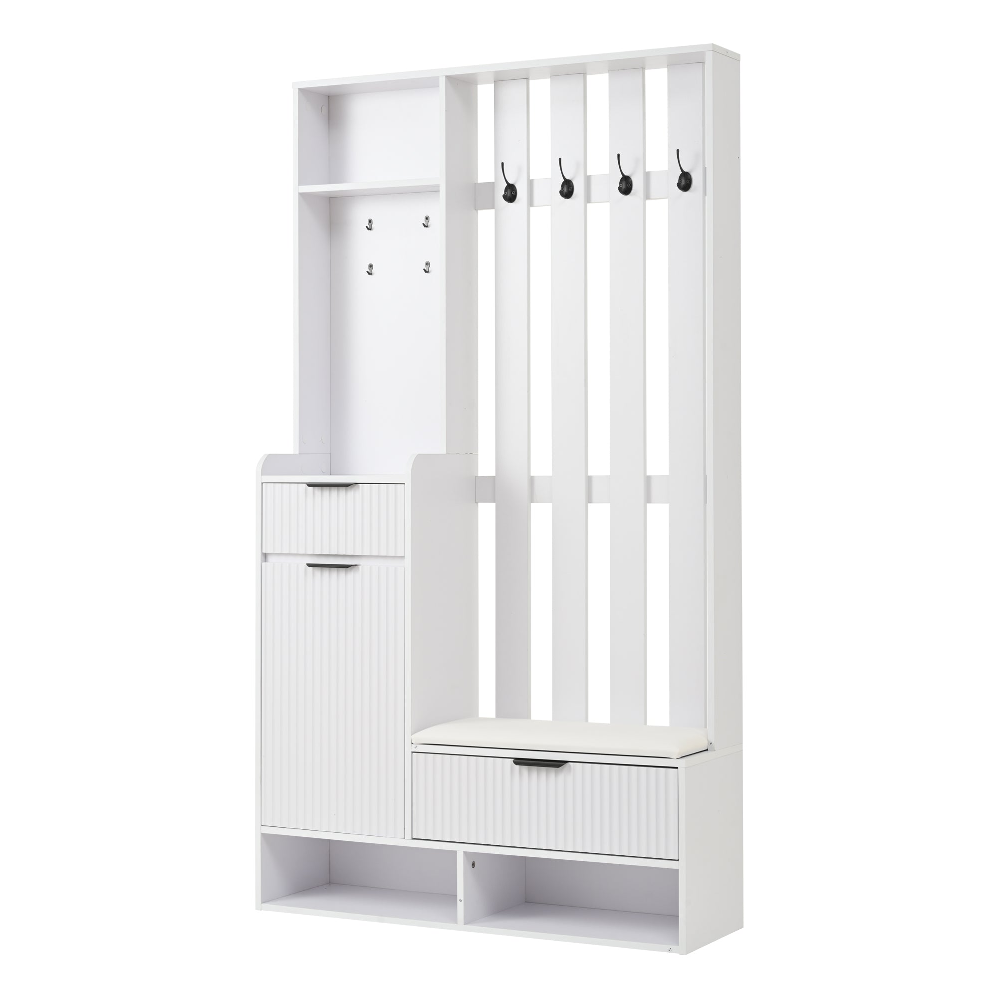 Logidon Kledingkast 6in1 Wit 100x30x180 cm Schoenenbankopberger