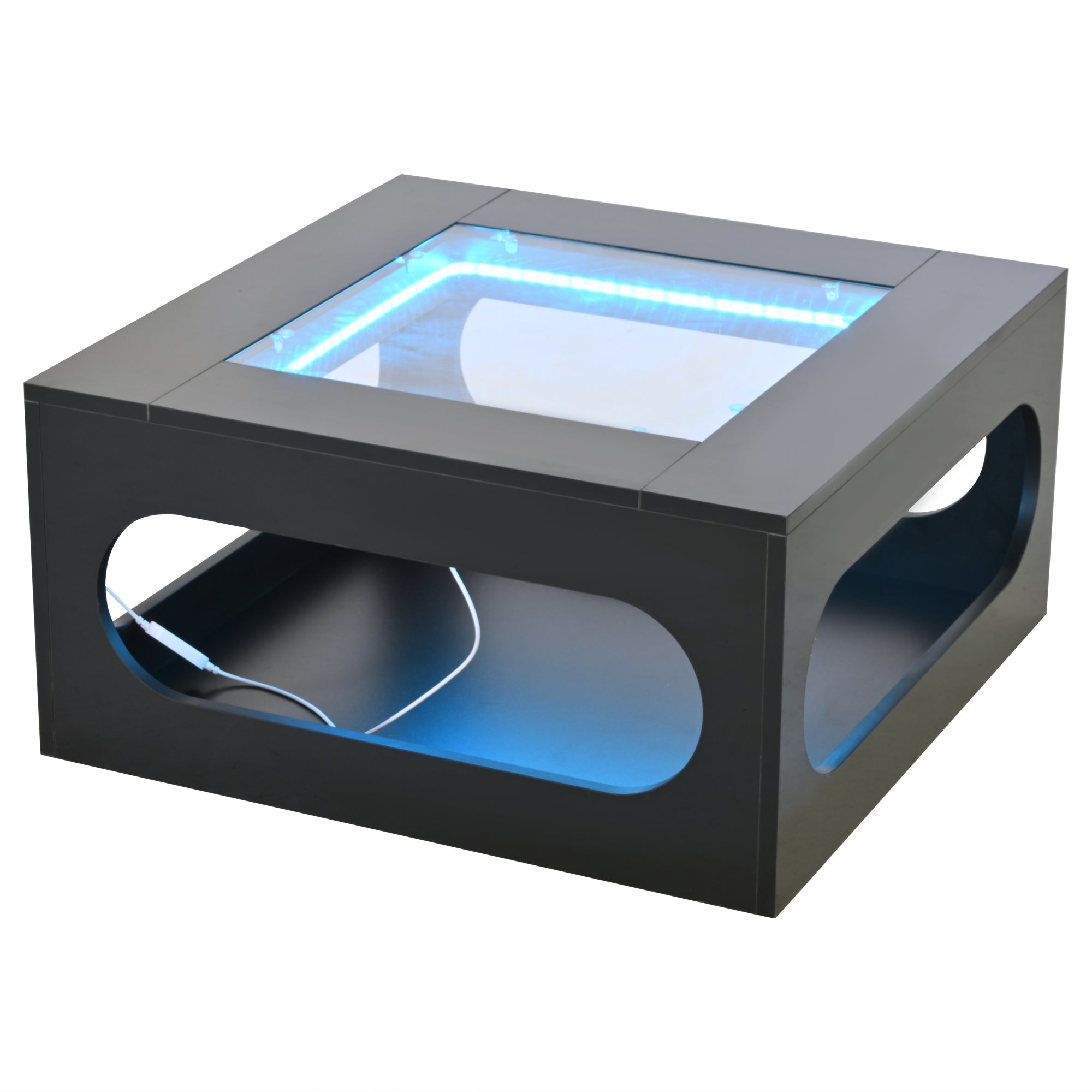 Logidon LED salontafel 70x70 cm vierkant zwart MDF glasblad