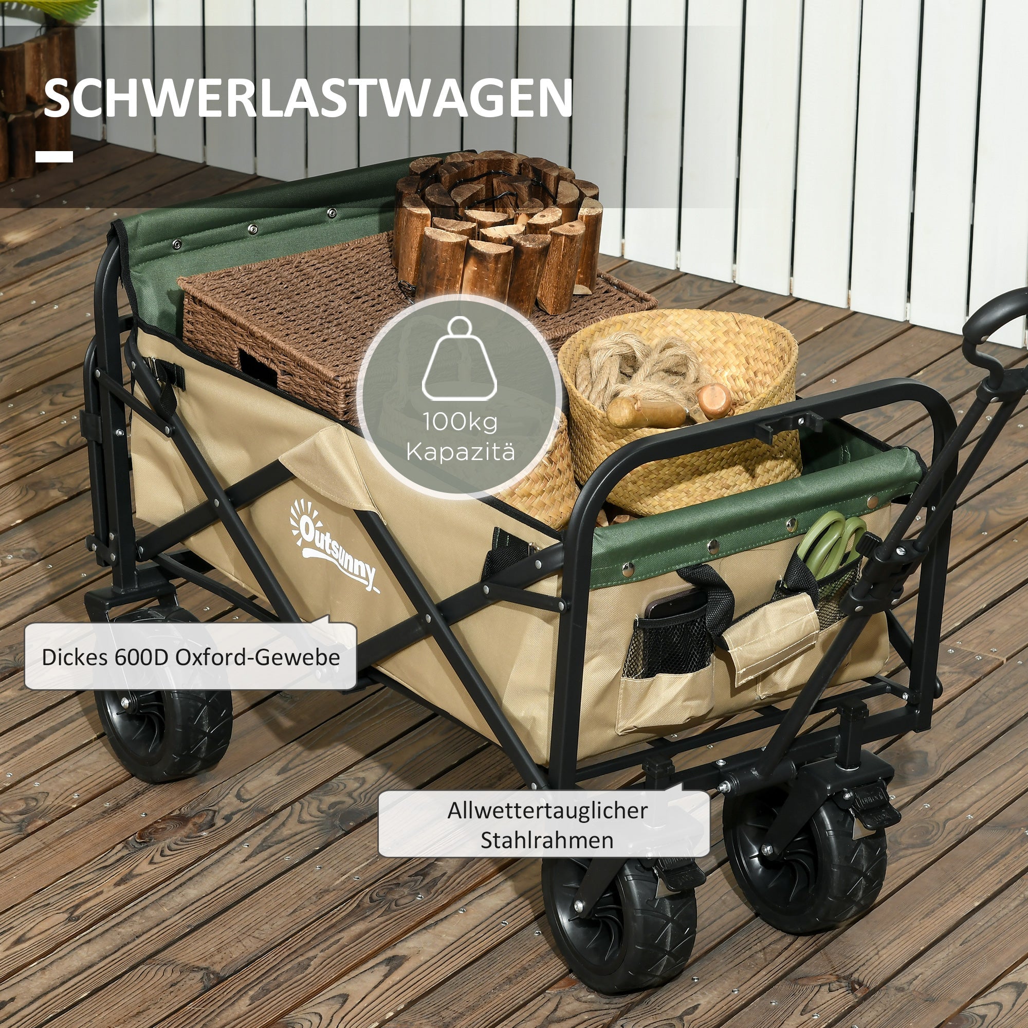 Logidon Handkar Kaki Outsunny Opvouwbaar 100 kg Laadvermogen 110 L