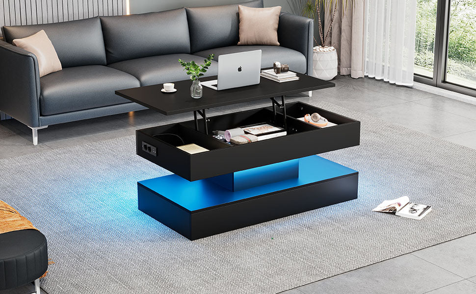 Logidon LED Salontafel met verborgen opbergruimte 100x50 cm Zwart
