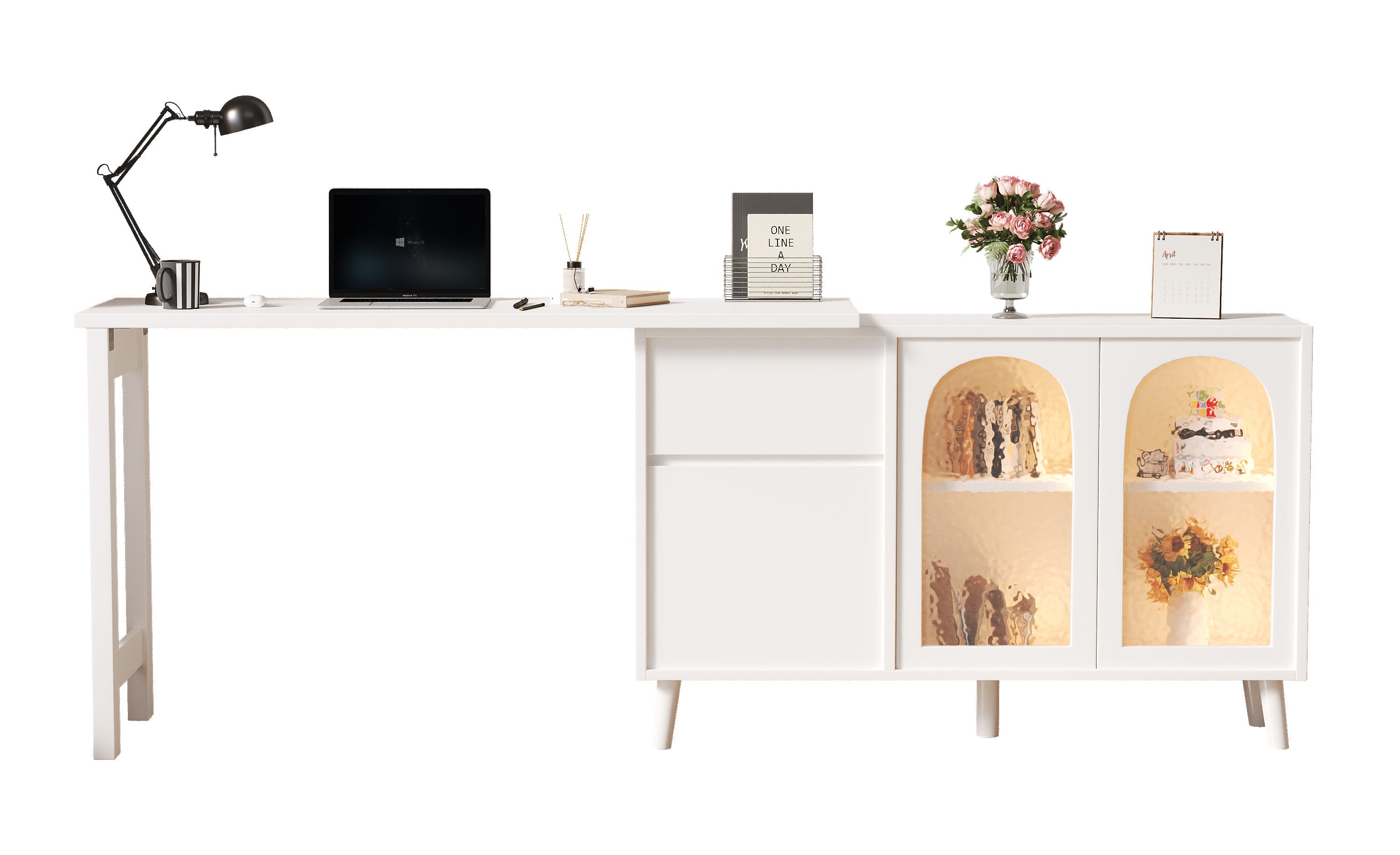 Logidon LED bureau 2-in-1 dressoir wit 120x40x78 cm