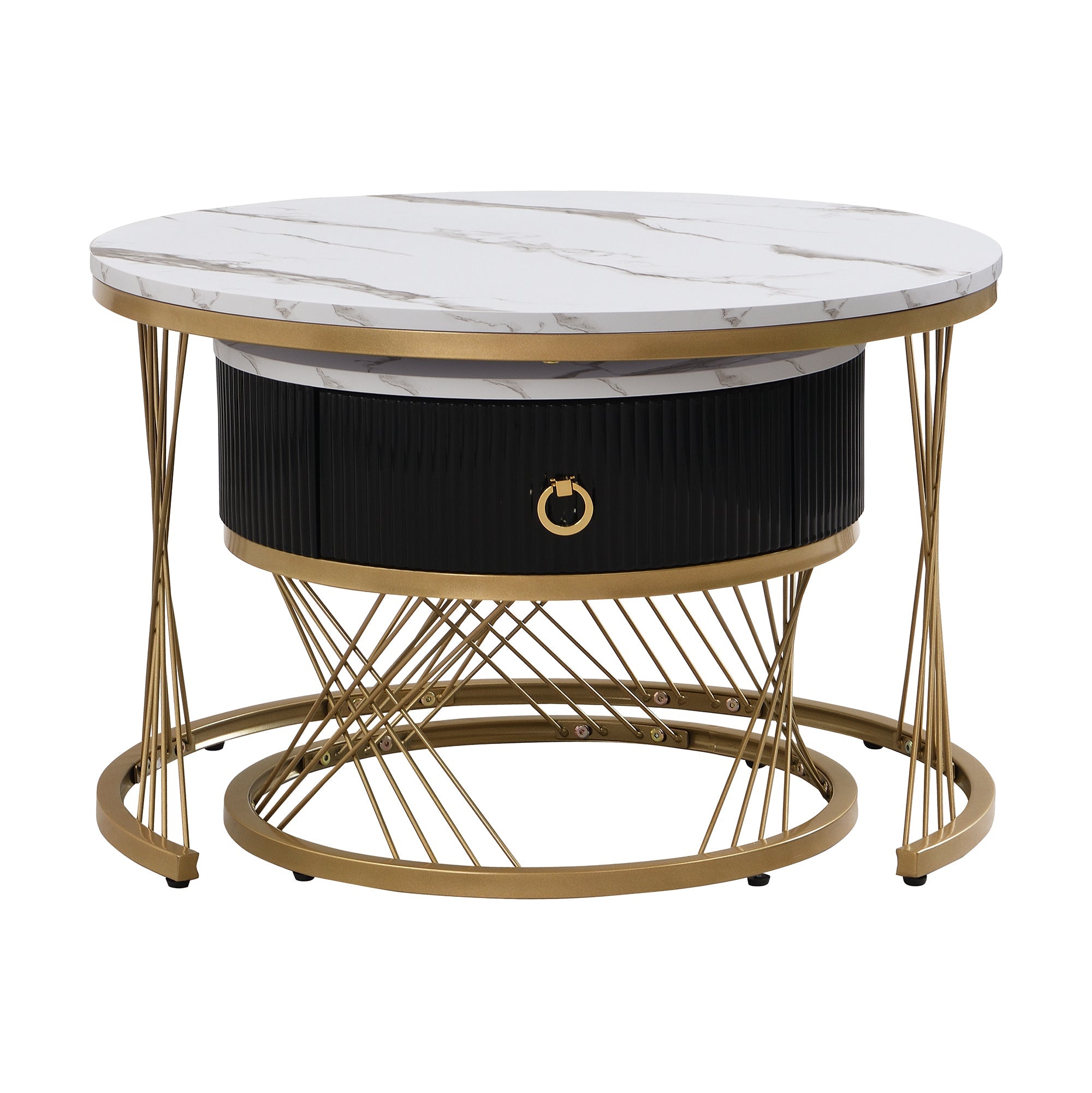 Logidon elegante modulaire salontafelset marmerlook witgoud decor set van 2