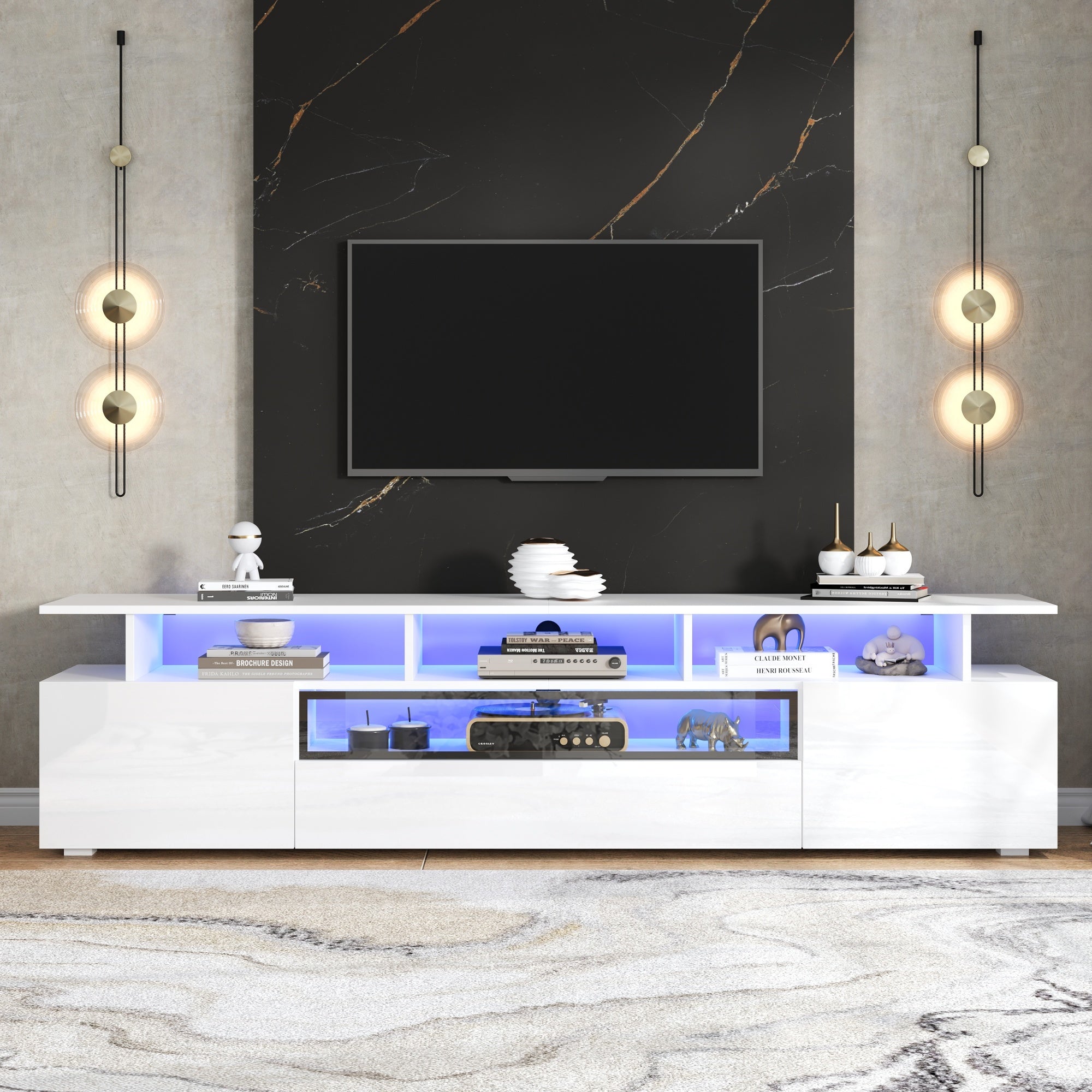 Logidon TV-meubel wit 180x38x45 cm met LED-verlichting 2 deuren 1 lade