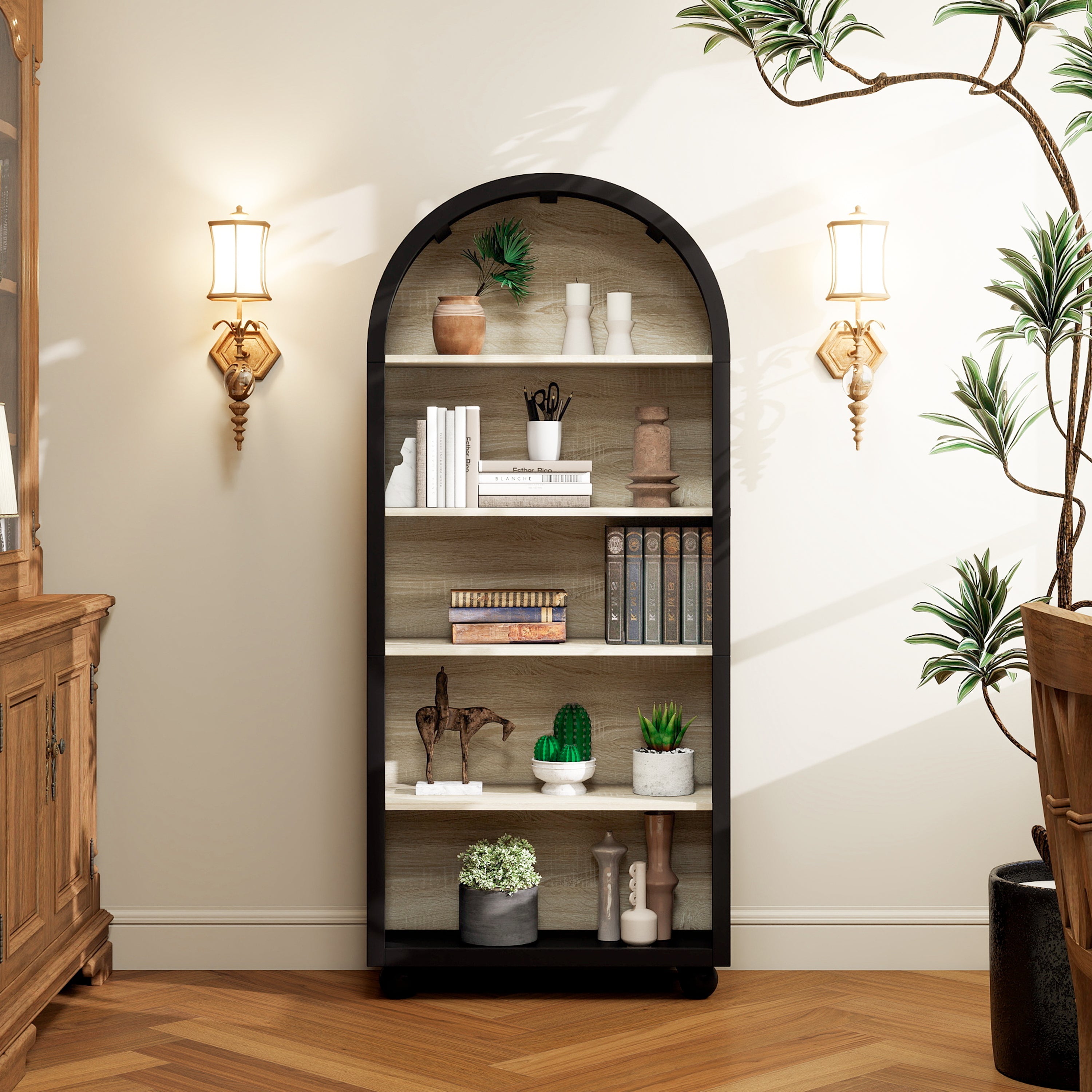 Logidon boekenkast metalen frame zwart naturel hout 70,5 x 30 x 161 cm