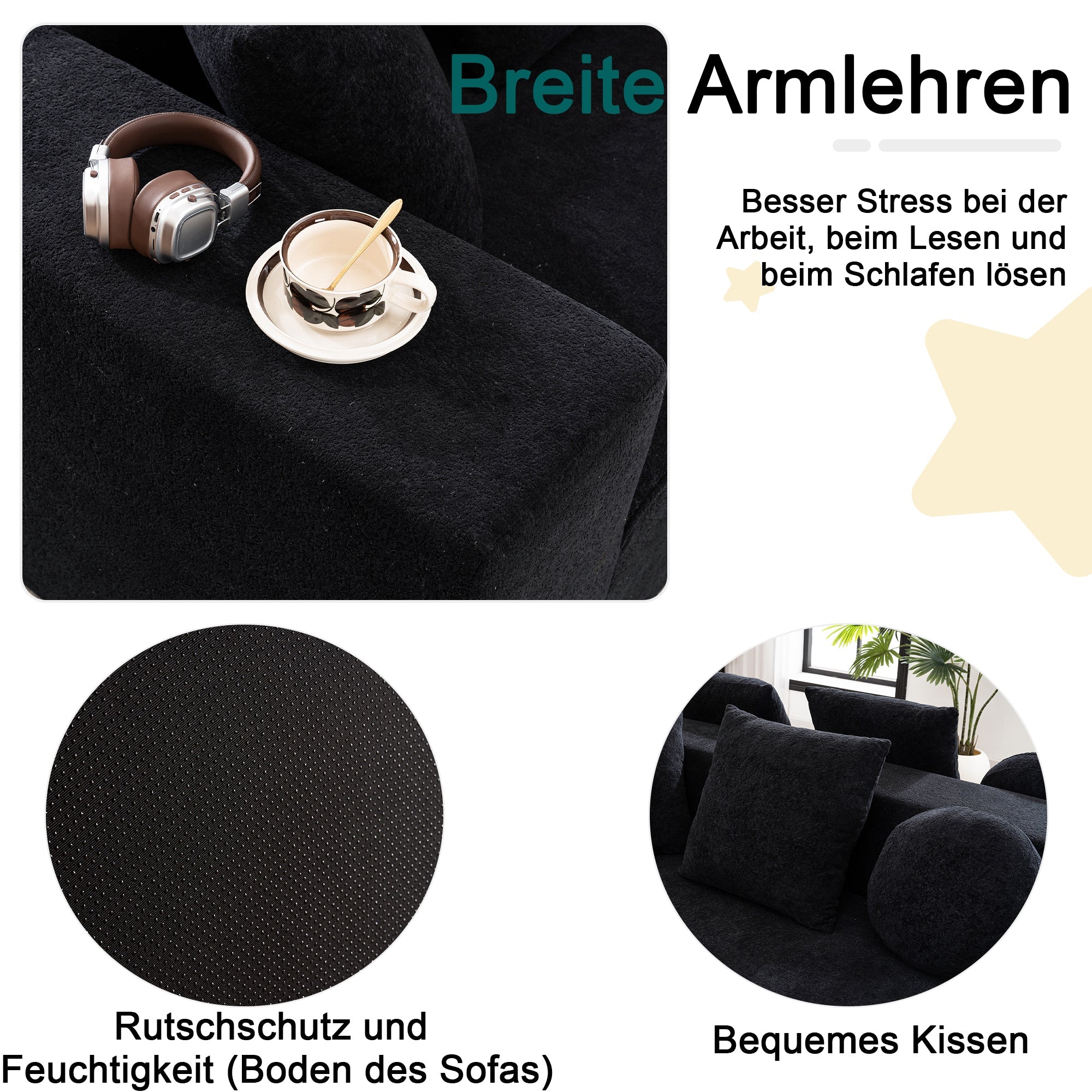 Logidon Cloud Bench Velvet Zwart Modulaire 5-zitsbank