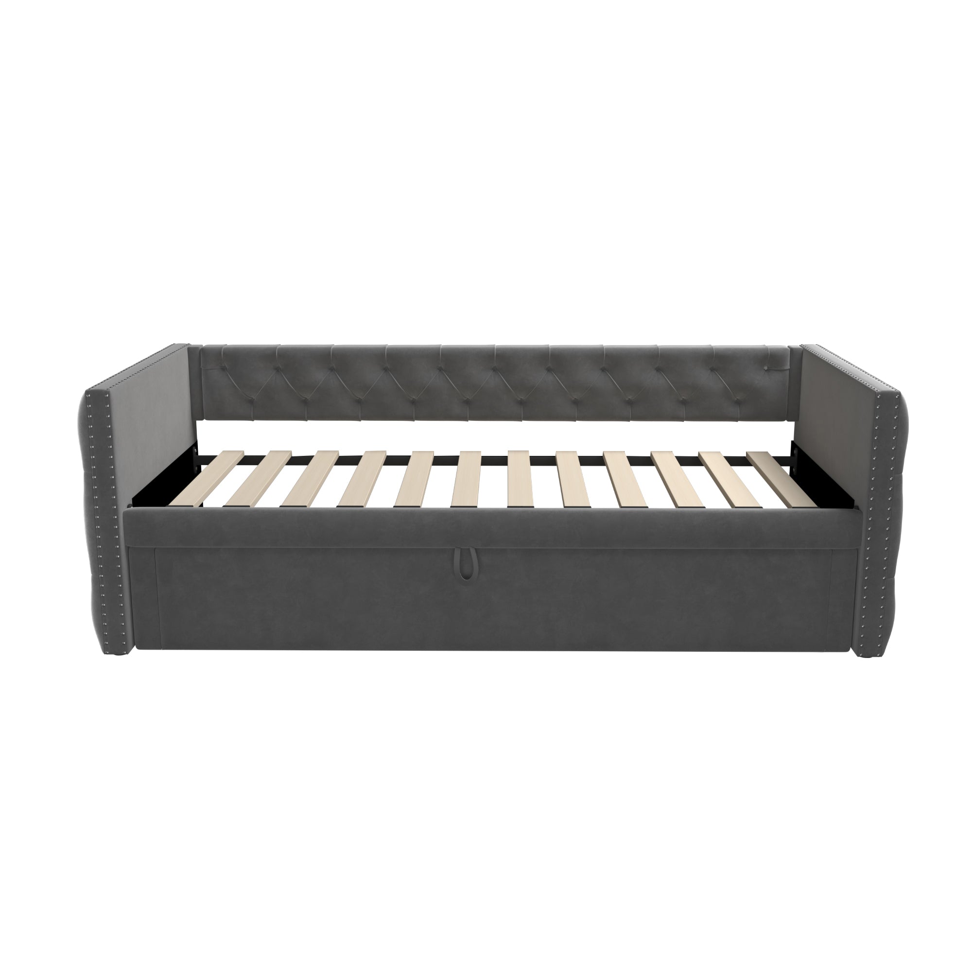 Logidon gestoffeerd bed uitschuifbare slaapbank 90x200 grijs met lattenbodem