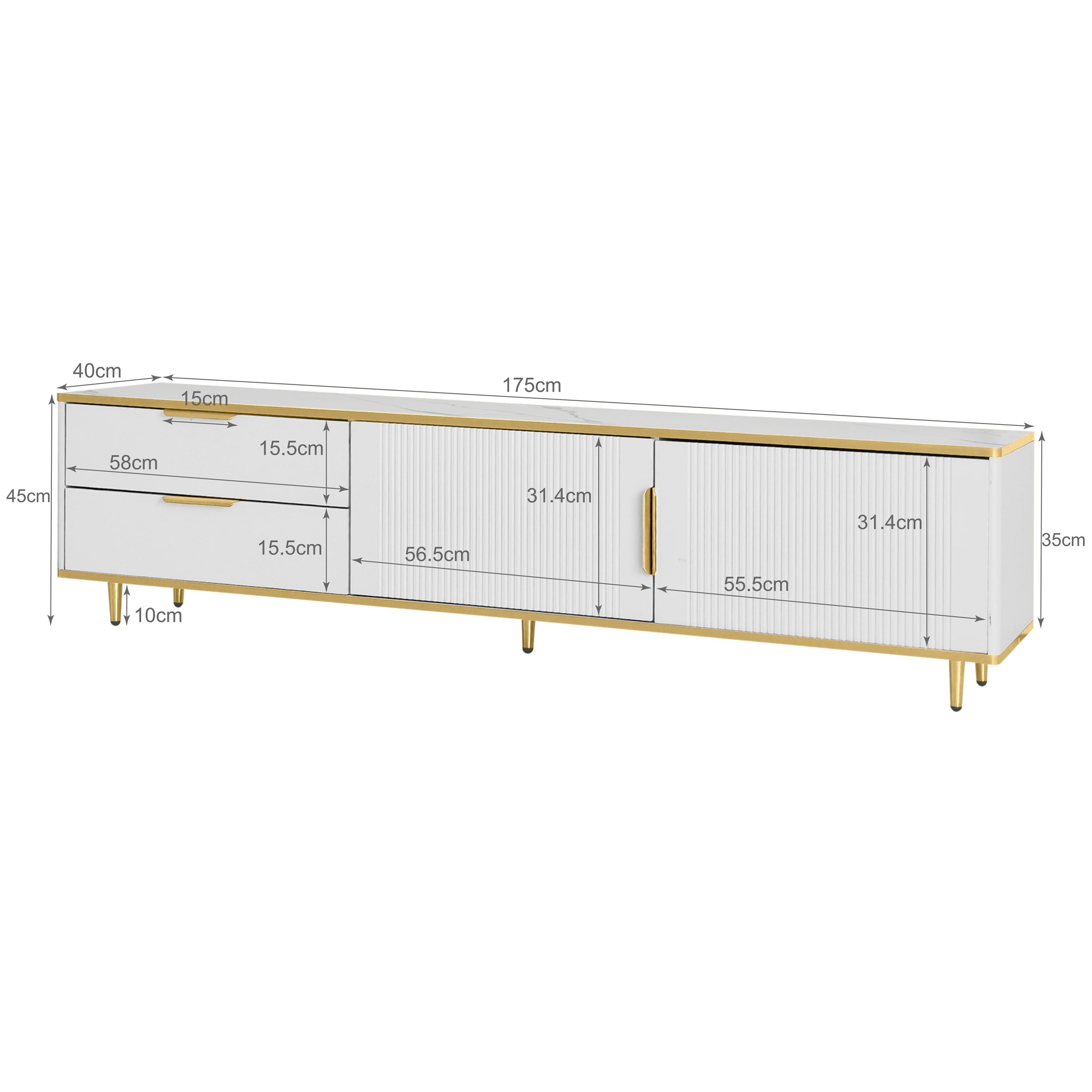Logidon TV-meubel witgouden accenten 175 cm breed marmerlook