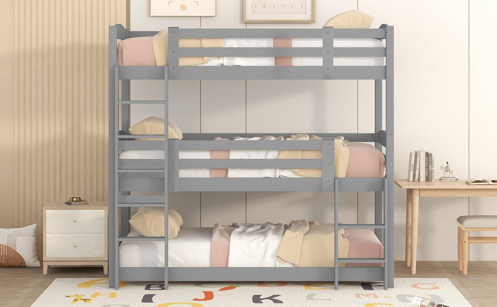 Logidon stapelbed 90x200 grijs hout driepersoonsbed kinderen