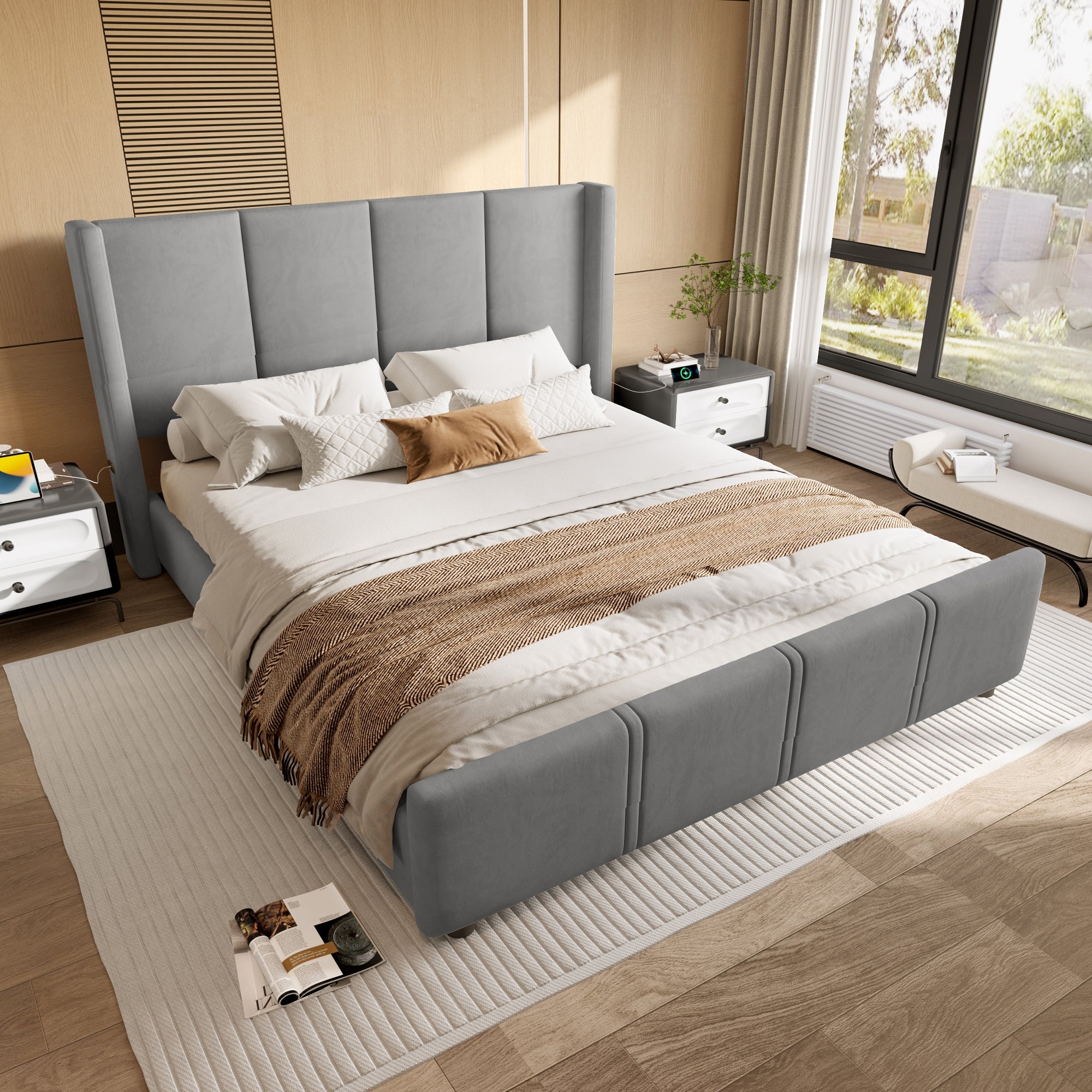 Logidon gestoffeerd bed 160x200 fluweelgrijs met USB-poort