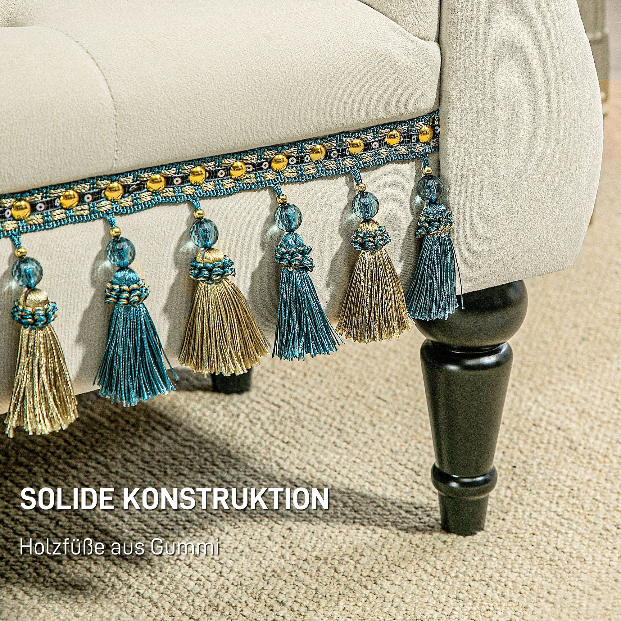 Logidon gestoffeerde bank beige fluweellook met armleuningen 117x40x58 cm