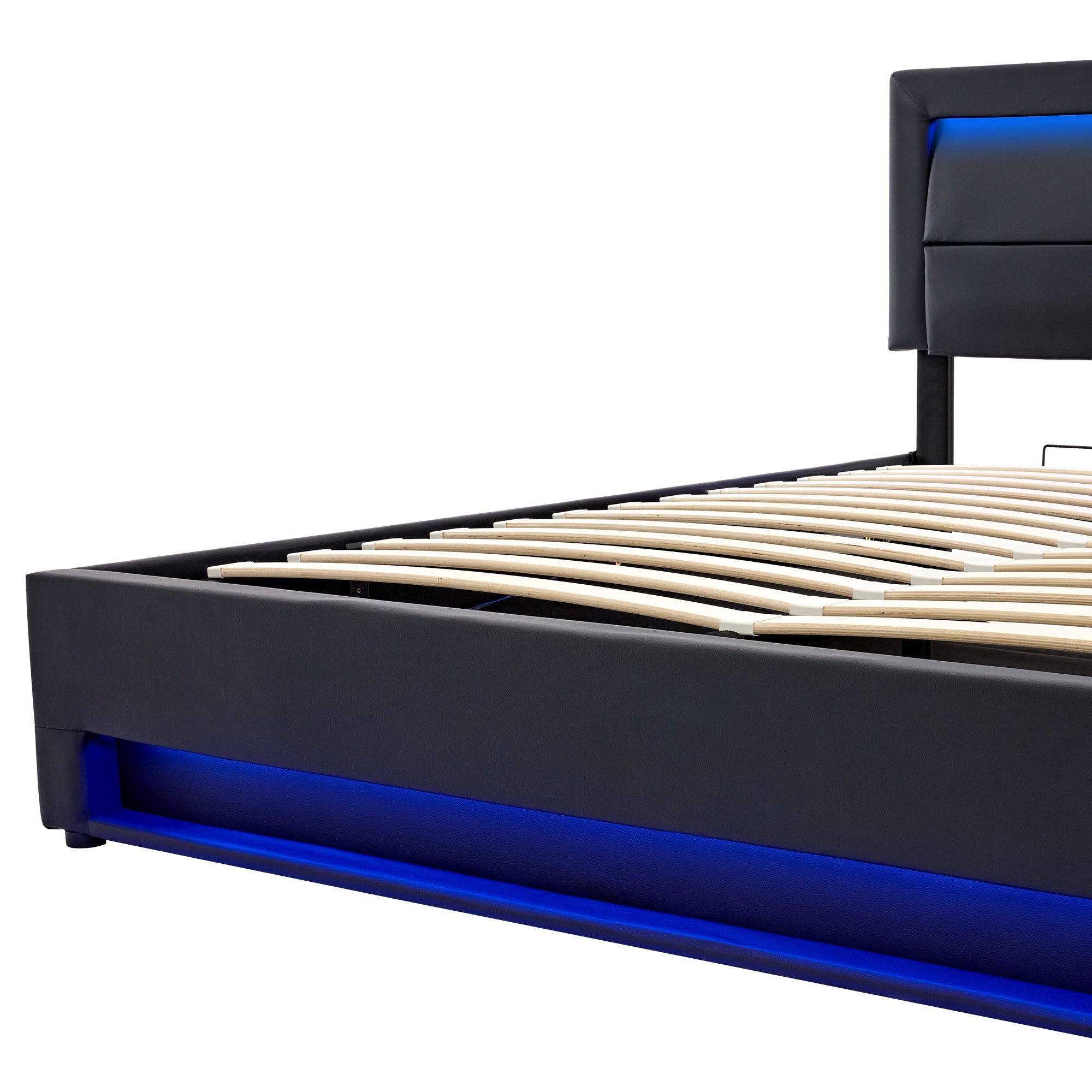 Logidon upholstered bed 140x200 black LED USB charging port storage space
