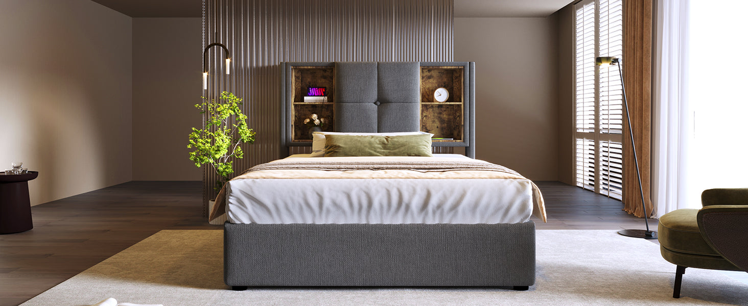 Logidon Eenpersoonsbed 90x200 Cm Met Draadloos USB C Opladen Grijs